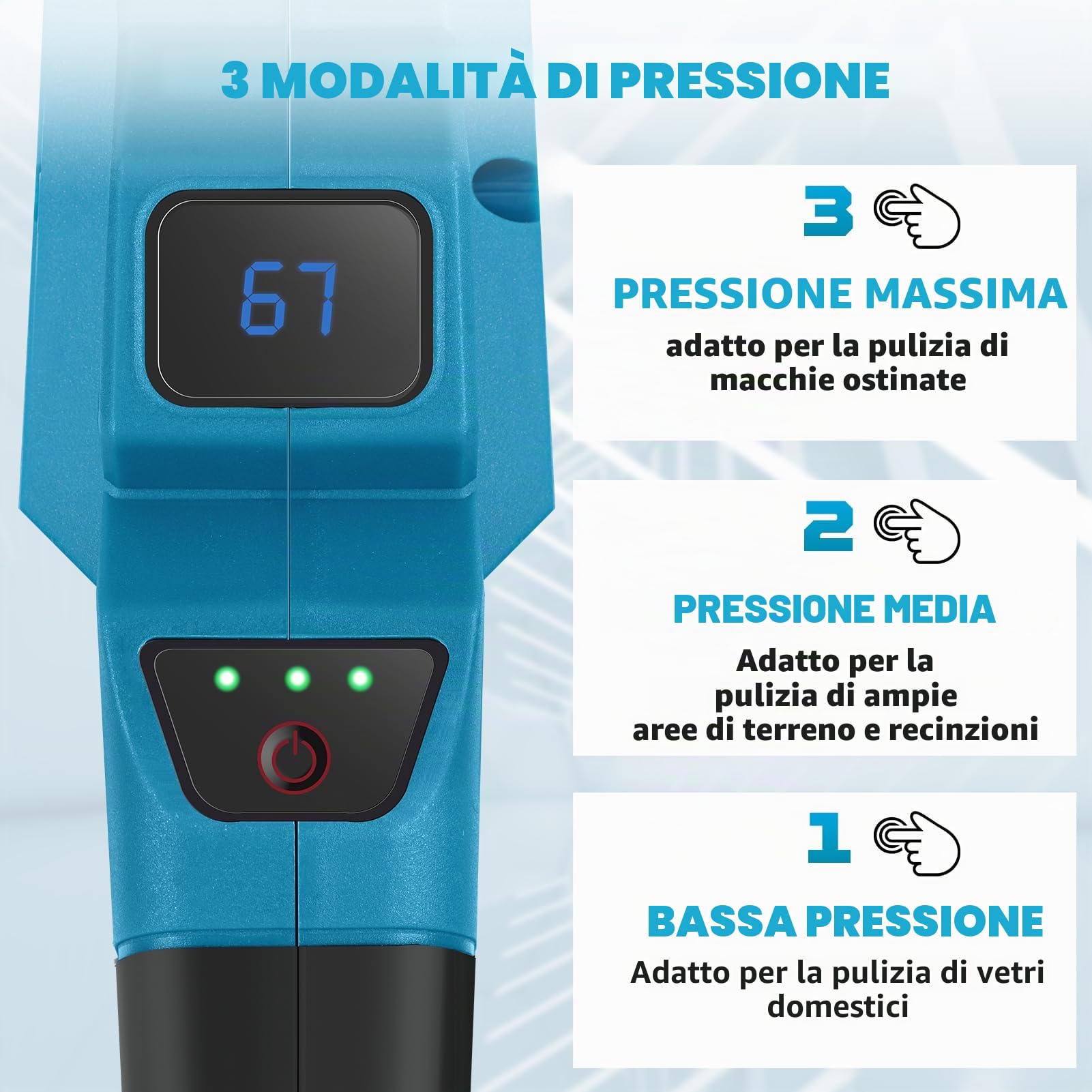 Sararoom Idropulitrice a Batteria | 120 Bar Idropulitrice alta pressione senza fili | Pistola idropulitrici portatile con 2*3000mAh batterie,6 in 1 Ugello,5M Tubo,per Auto Giardino Pavimenti Lavaggio