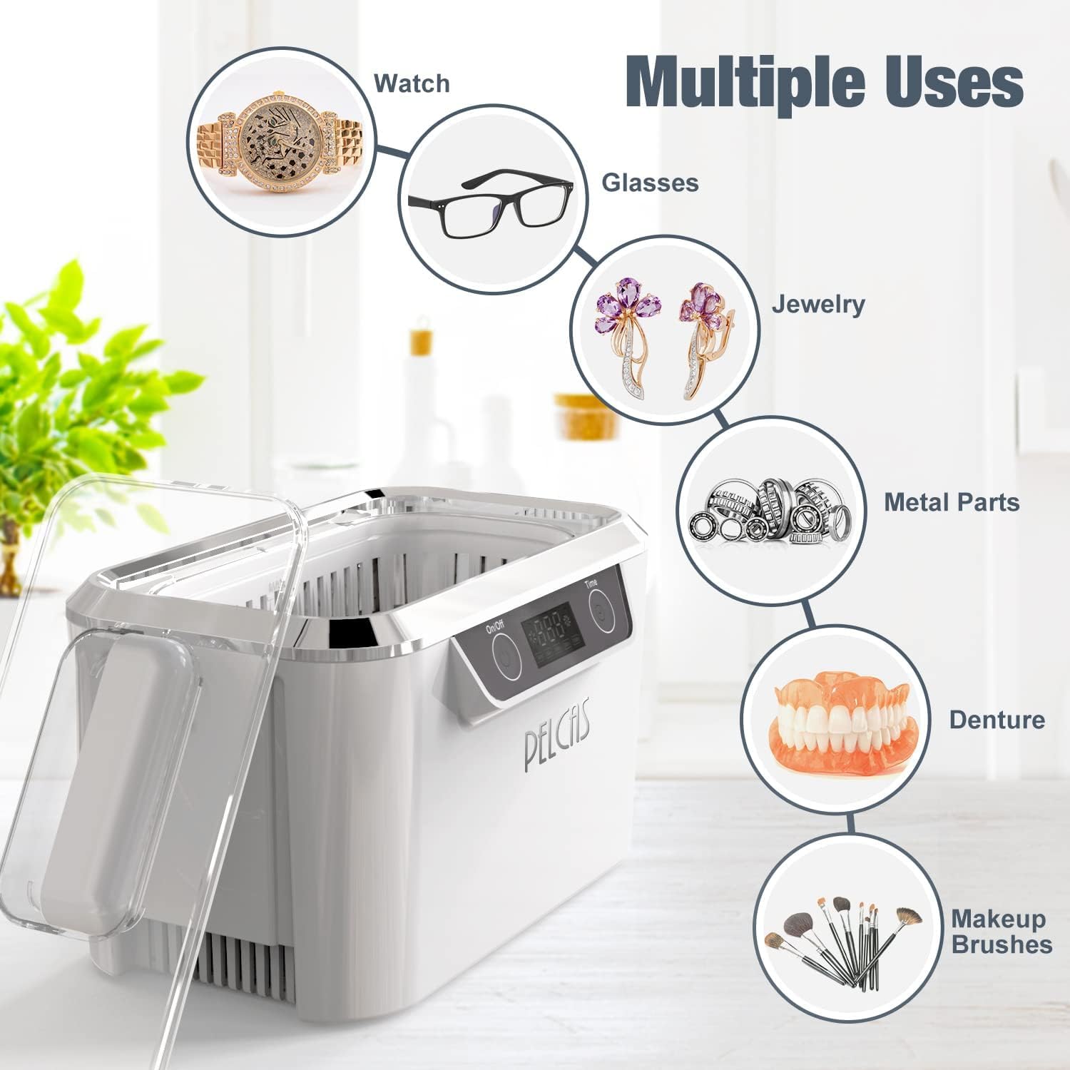 PELCAS Ultraschallreinigungsgerät 800ml Touchscreen LCD Anzeige 42kHz für Brillen Uhren Schmuck