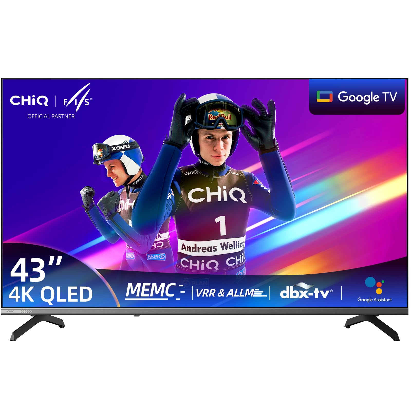 CHiQ 43 Zoll 4K UHD QLED Smart Google TV, ALLM & VRR für Spiele, MEMC | Kompatibel mit Apple AirPlay, HDR10, Sprachsteuerung, Ultra-dünnes Metal-Design, Dolby Audio, 2.4G/5G WLAN, U43QST
