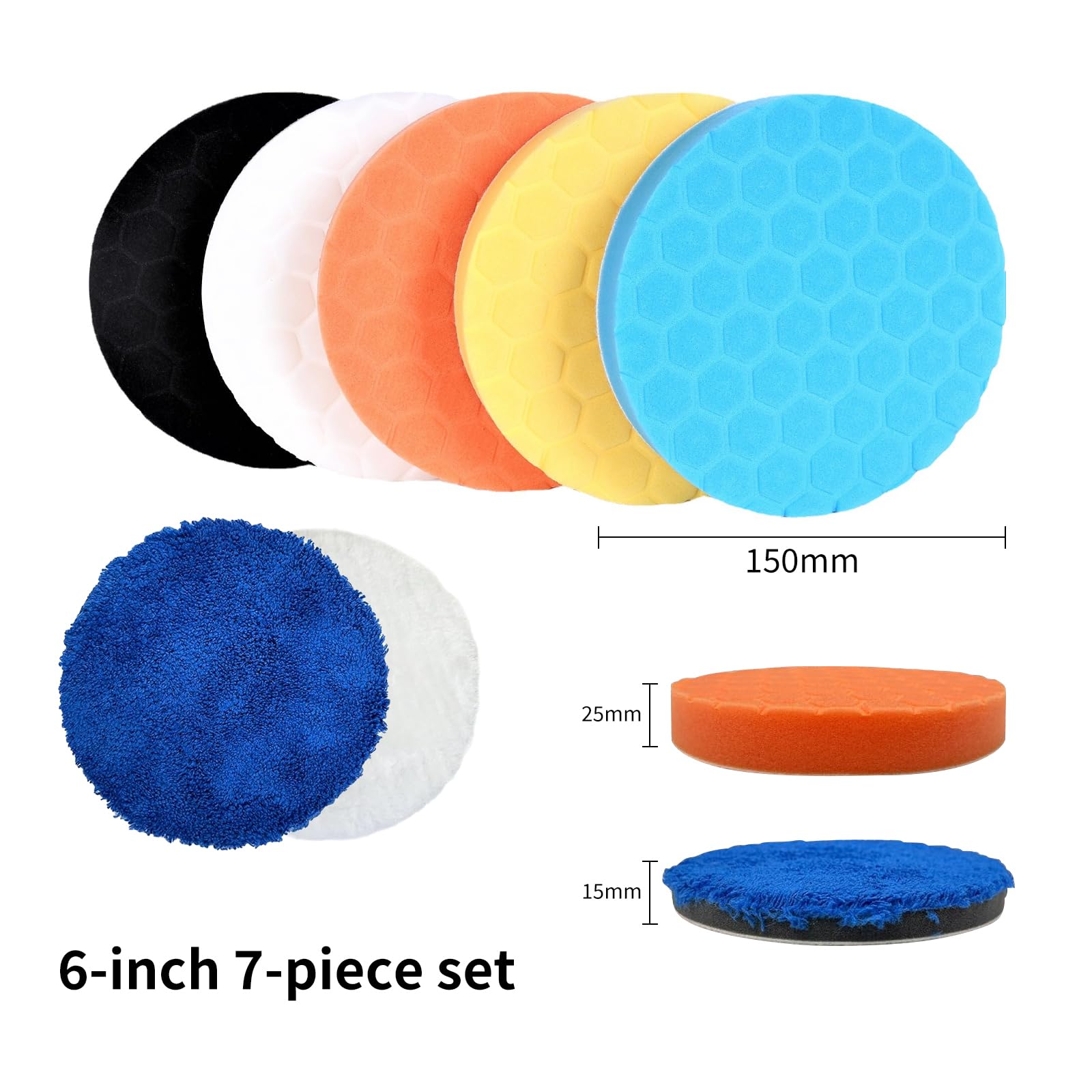 Kit 7 Pièces Tampons Polissage 150mm - Éponges Et Microfibres Pour Polisseuse Voiture