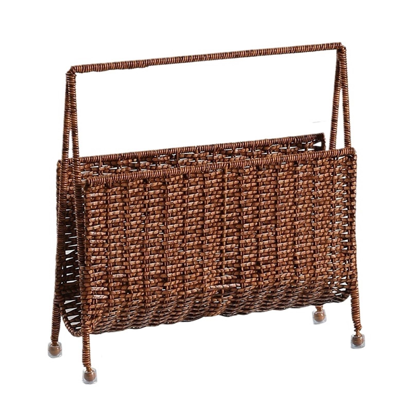 Handwoven Magazine Rack Imitation Rattan Weaving Homestay Cafe Magazine Storage Rack Sample Room Household Living Book And Newspaper Basket For Kitchen Windowsill, Desk, Hotel Corridor(Color2)