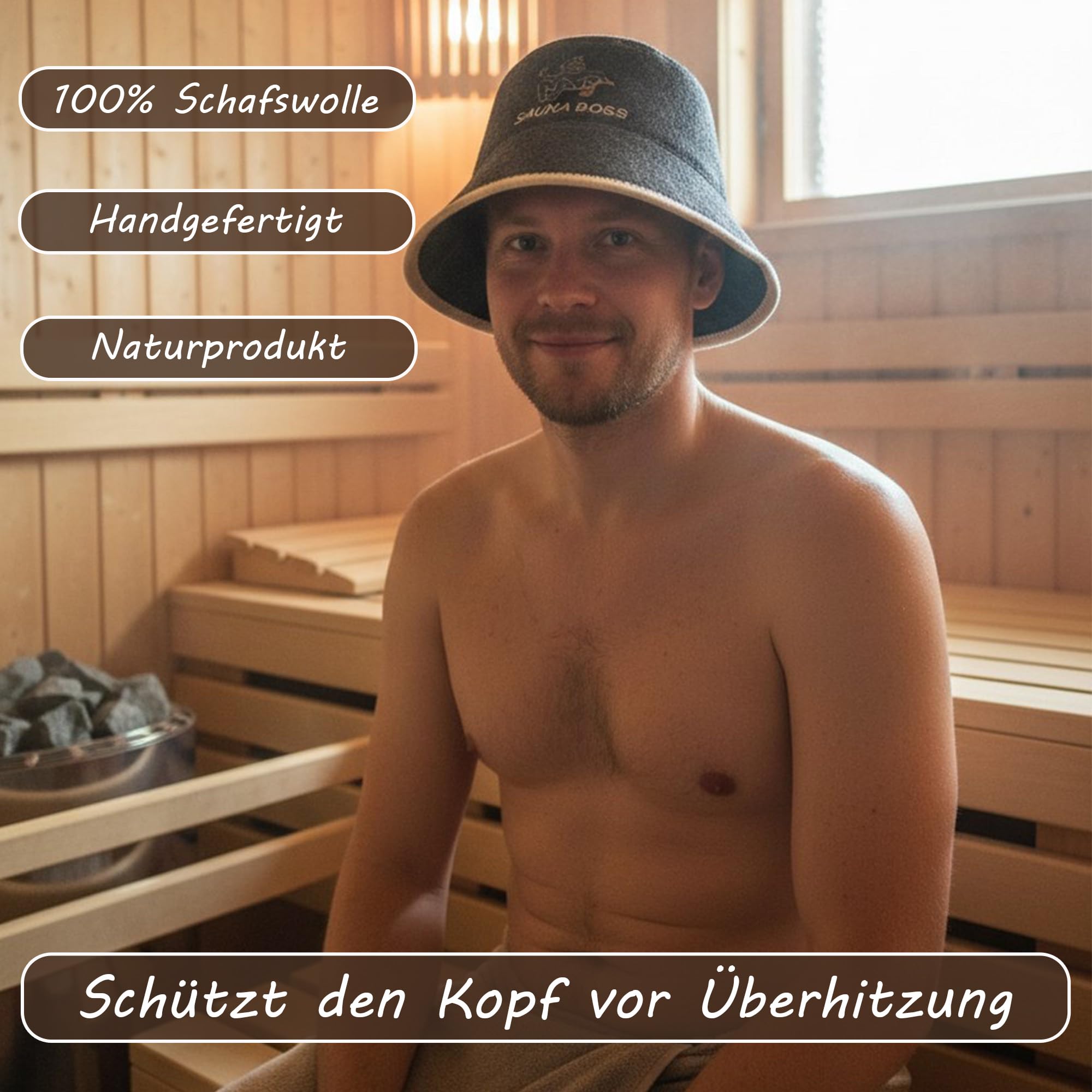 Chapeau de sauna Boss pour homme - Bonnet de sauna parfait en 100 % feutre - Chapeau de sauna, chapeau de sauna, chapeau de sauna, chapeau de sauna, chapeau pour homme - Cadeau de sauna pour