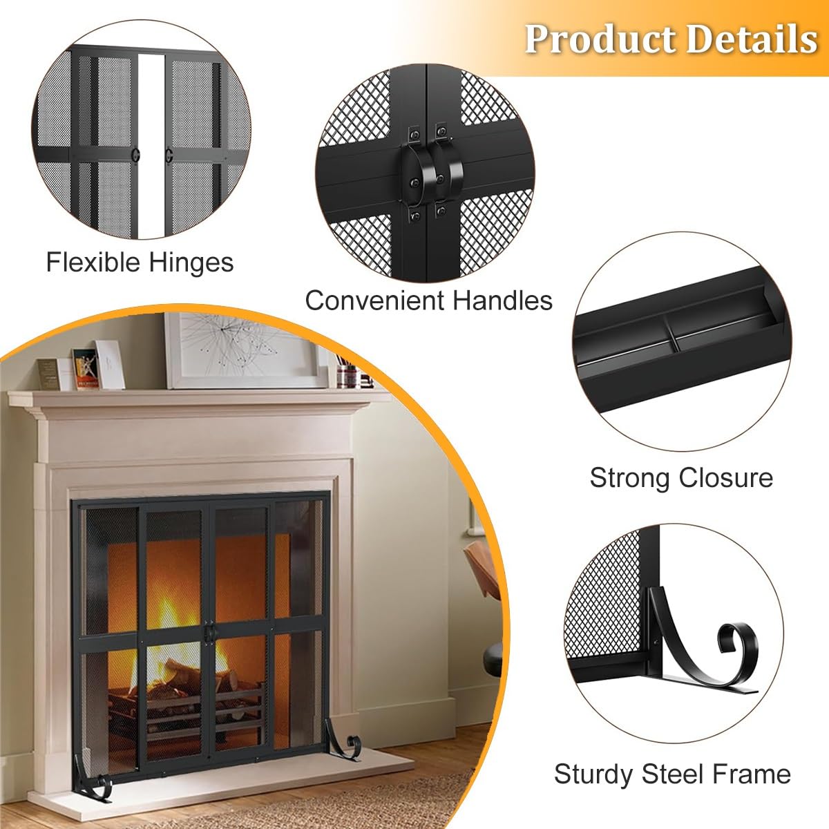 Salvachispas Chimenea con Puertas Correderas De Hierro Forjado Artesanal - Protector Chimenea para Leña. Seguridad para Niños Y Mascotas En El Salón Y Hogar