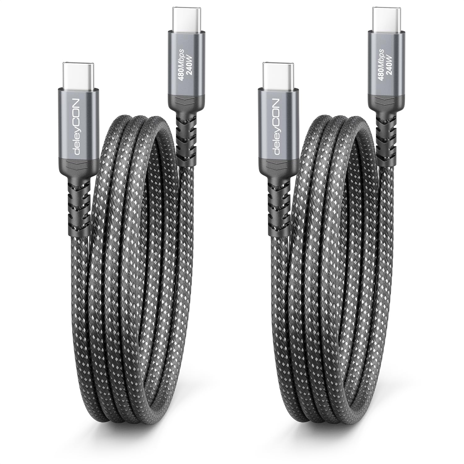 deleyCON 2 x 1 m USB-C Charging Cable 240W PD 3.1, C to C for iPhone 17 16 15 Pro Max Air Galaxy A16 A56 S25 S24 S23 Pixel iPad MacBook AirPods Tablet Switch PS5 - 3