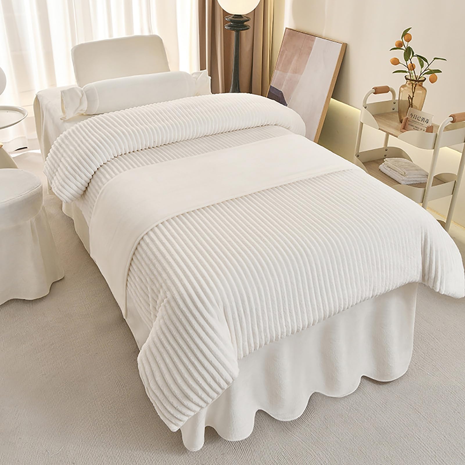 Massage Bed Skirt Spa Bed Cover with Elastic Band Breathable Massage Table Skirt with Face Hole,Salon Bedspread & Skirt,4Pcs Beauty Salon Bedding Set,white,80x190cm(31x75inch)