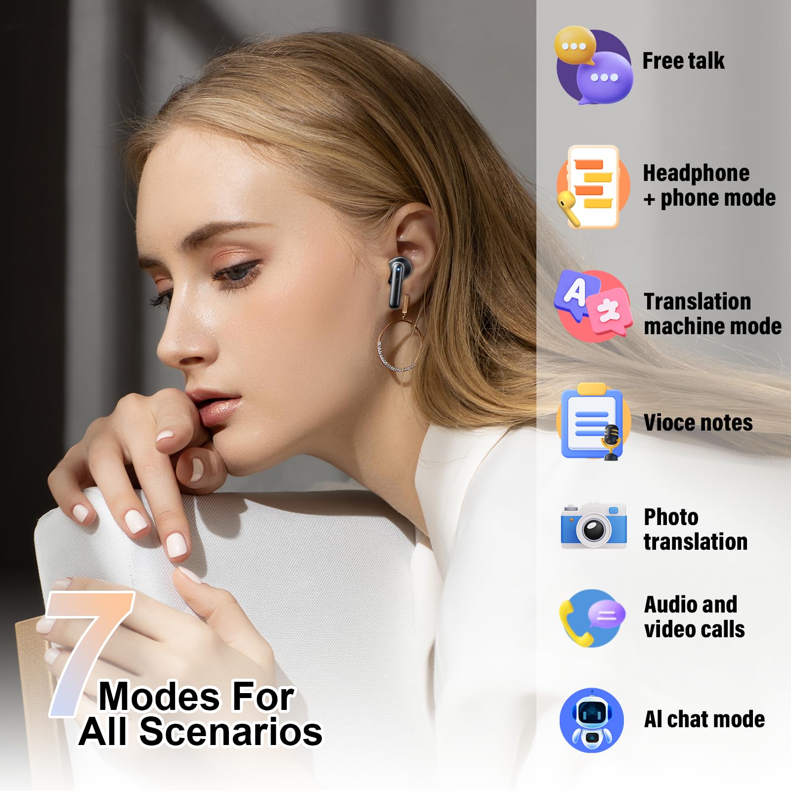 KI Kopfhörer Übersetzer, Bluetooth 5.4 Sprachübersetzer mit 164 Sprachen, 7 Übersetzungsmodi, ENC Mic, 3 in 1 Übersetzungskopfhörer Schwarz
