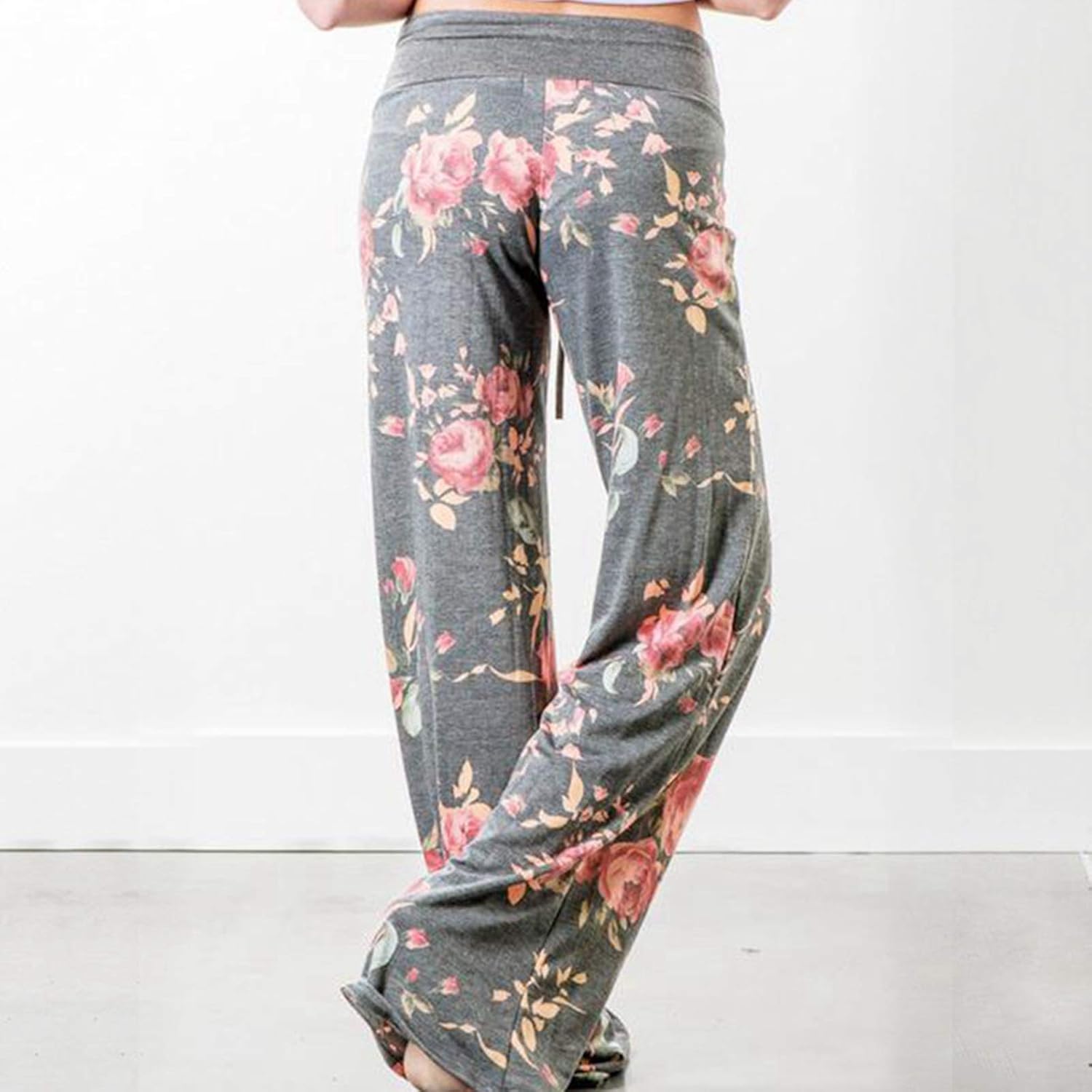 ROSA JUNIO Comfy Pajama Pants for Women Casual Drawstring Floral Palazzo Lounge Pants Stretch Wide Leg Bottoms - Image 3