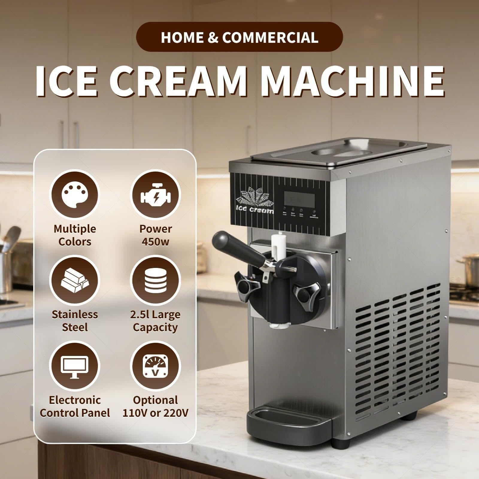Gelatiera professionale da banco Macchina per gelato soft monogusto con pannello LED per bar caffetterie pasticcerie(White)