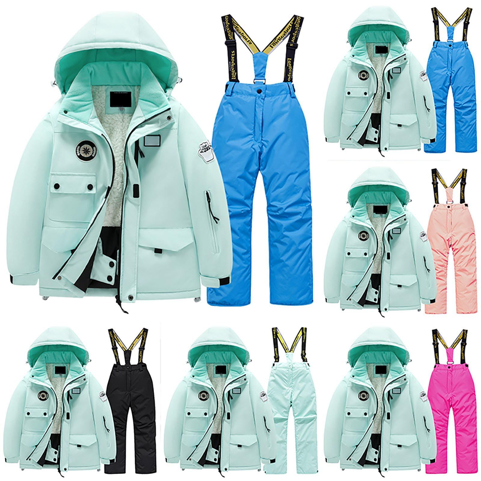 Traje de nieve para niñas y niños, con capucha, chaqueta y pantalones de esquí, 2 piezas, resistente al viento, impermeable, cálido traje de nieve