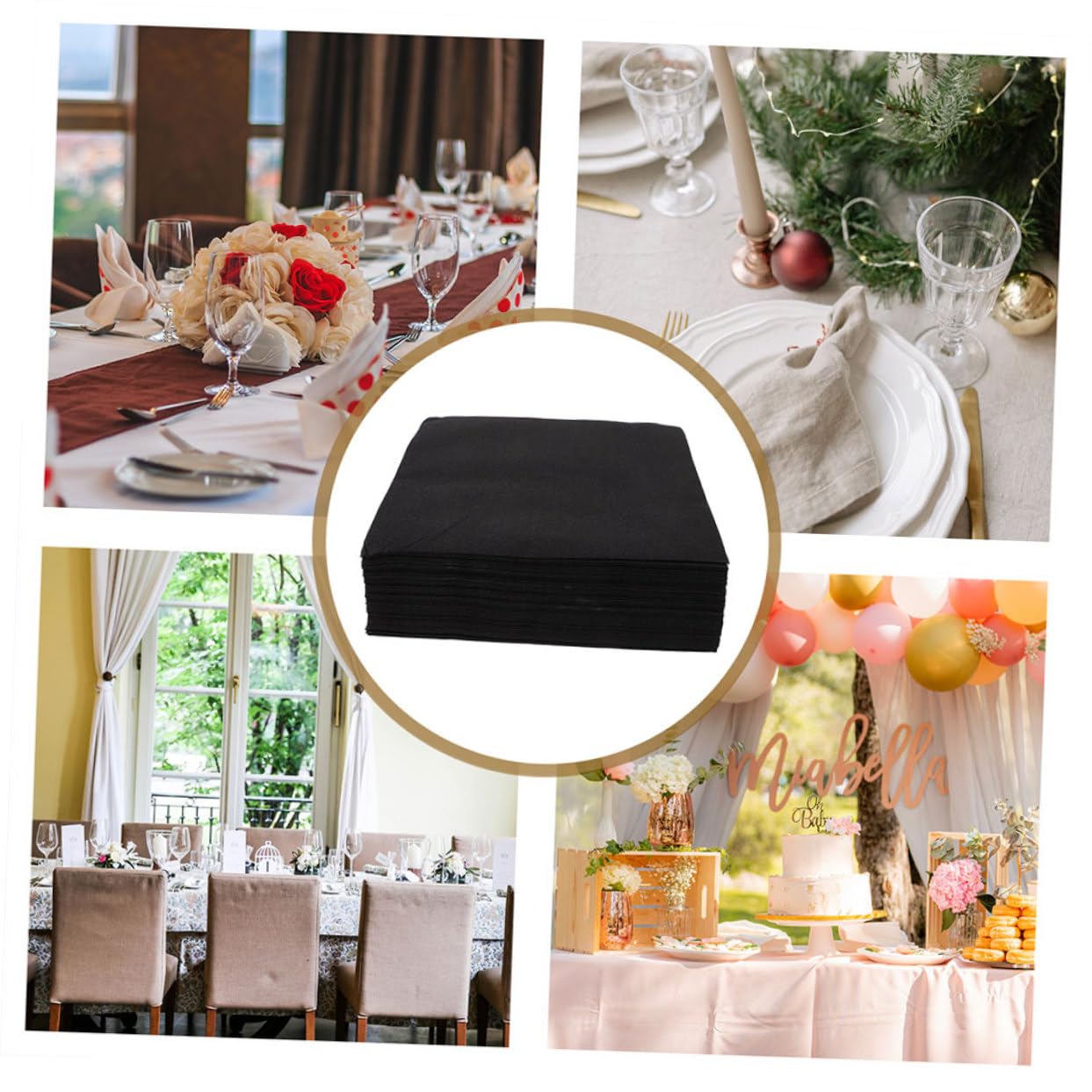 MAGICLULU Diseño Resistente Que Previene Fugas Negro Gruesas y Elegantes 100 Servilletas de Papel para Cenas y Bodas Ideales para Eventos y Recepciones