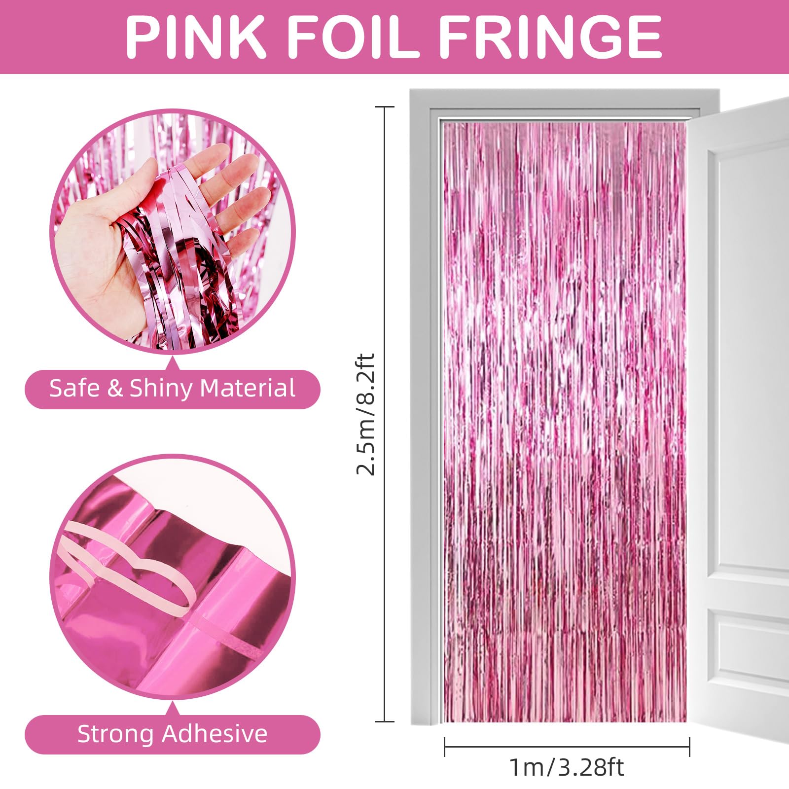 Lot de 12 rideaux à franges en feuille d'aluminium métallique à suspendre pour anniversaire, mariage, fête de Noël - 1 x 2,5 m - Rose métallisé