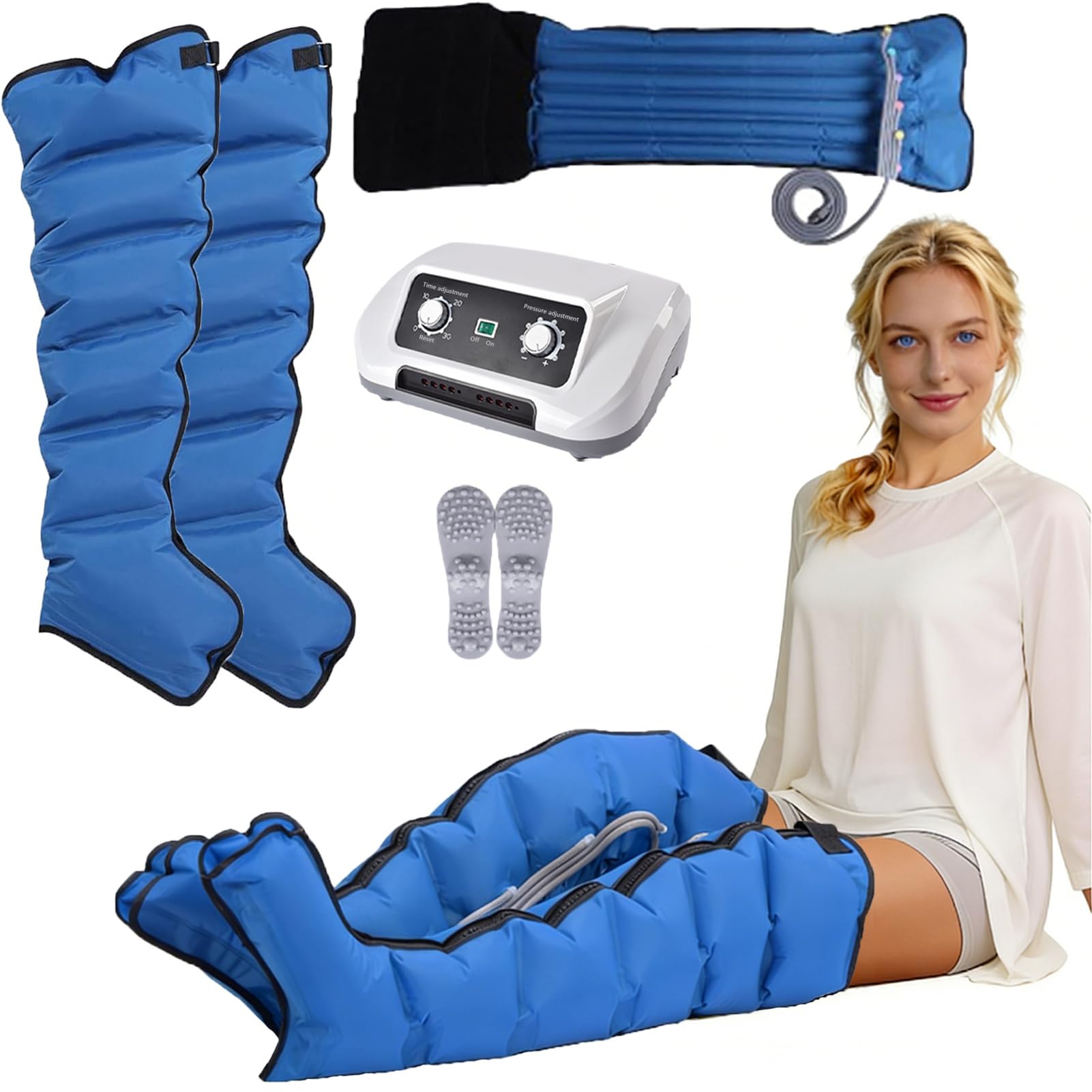 Aparato de drenaje linfático, 6 cámaras, presoterapia, aparato de compresión de aire, aparato de drenaje linfático, dispositivo de masaje para piernas XL (2 patas + talla, L)
