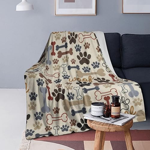 Miniatura 6 de Manta con estampado de huesos de pata de perro, manta de franela suave de forro polar para sofá o dormitorio, 50 x 40 pulgadas
