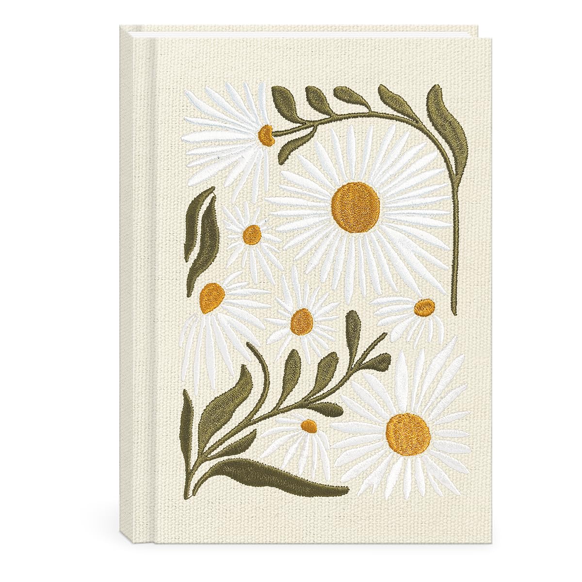 Lady Jayne Embroidered Canvas Hardcover Journal, with Built-In Bookmark – 192 pages, 6” x 8.5” – Flower Market Daisy (83288)