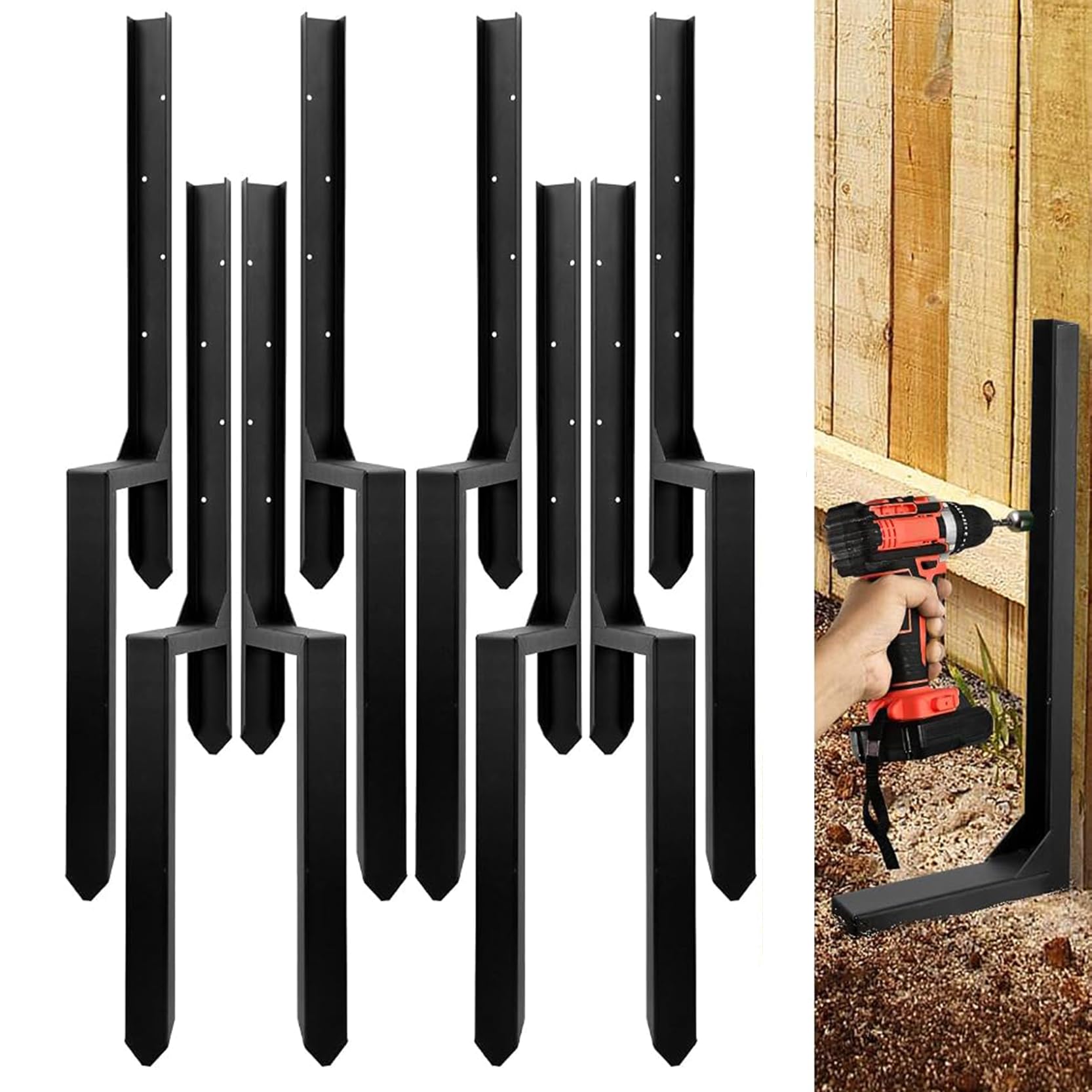 Verstellbares Reparatur Set für Zaunpfosten Schnelle Lösung für Verrottete Schiefe Oder Beschädigte Holzpfosten Robuster Stahlanker(Color:8pcs)
