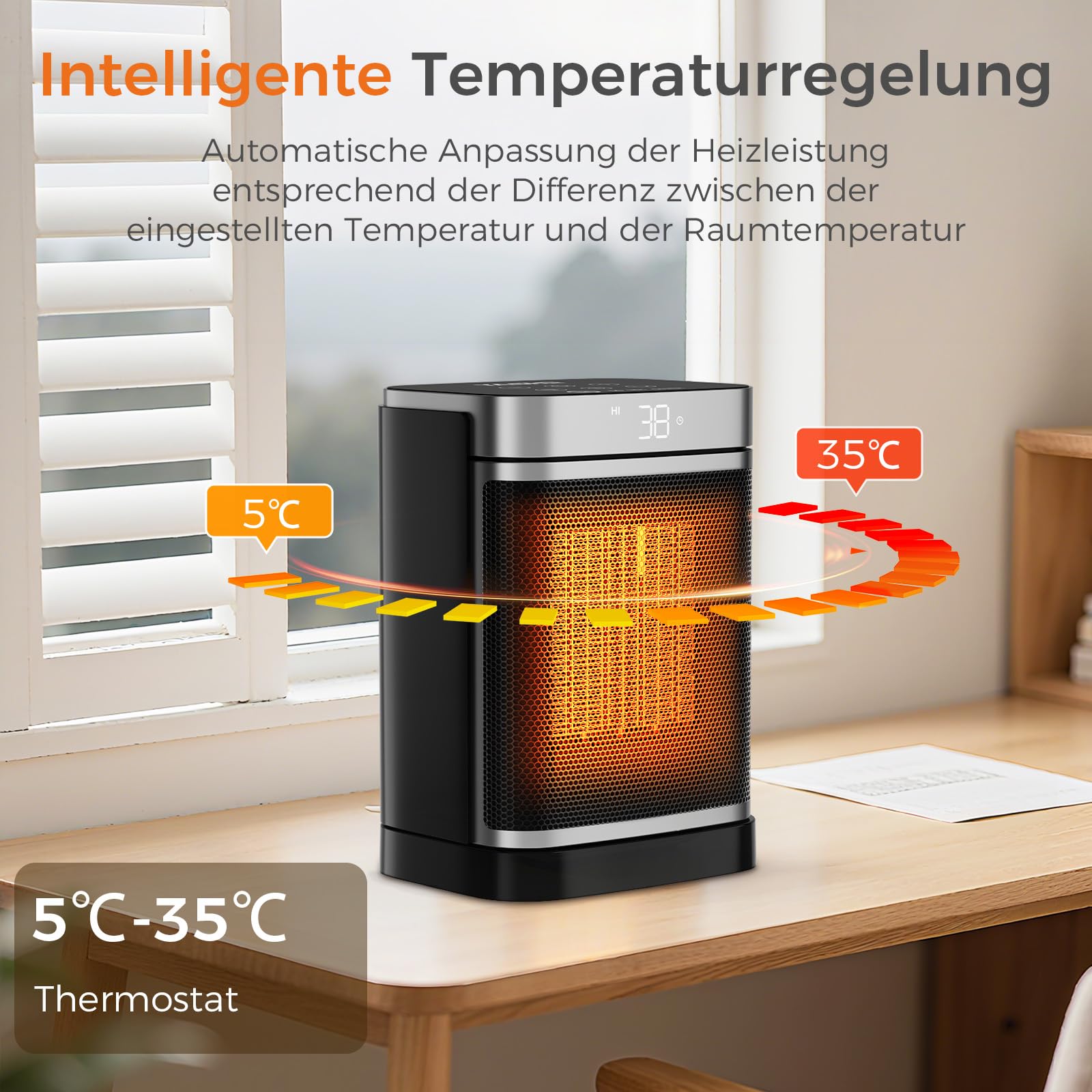 YASHE Heizlüfter Energiesparend 1500W Heizung Elektrisch mit Fernbedienung, Thermostat PTC-Keramik Heizung 70° Oszillierend 24-Std-Timer Überhitzungs-Kippschutz Kindersicherung