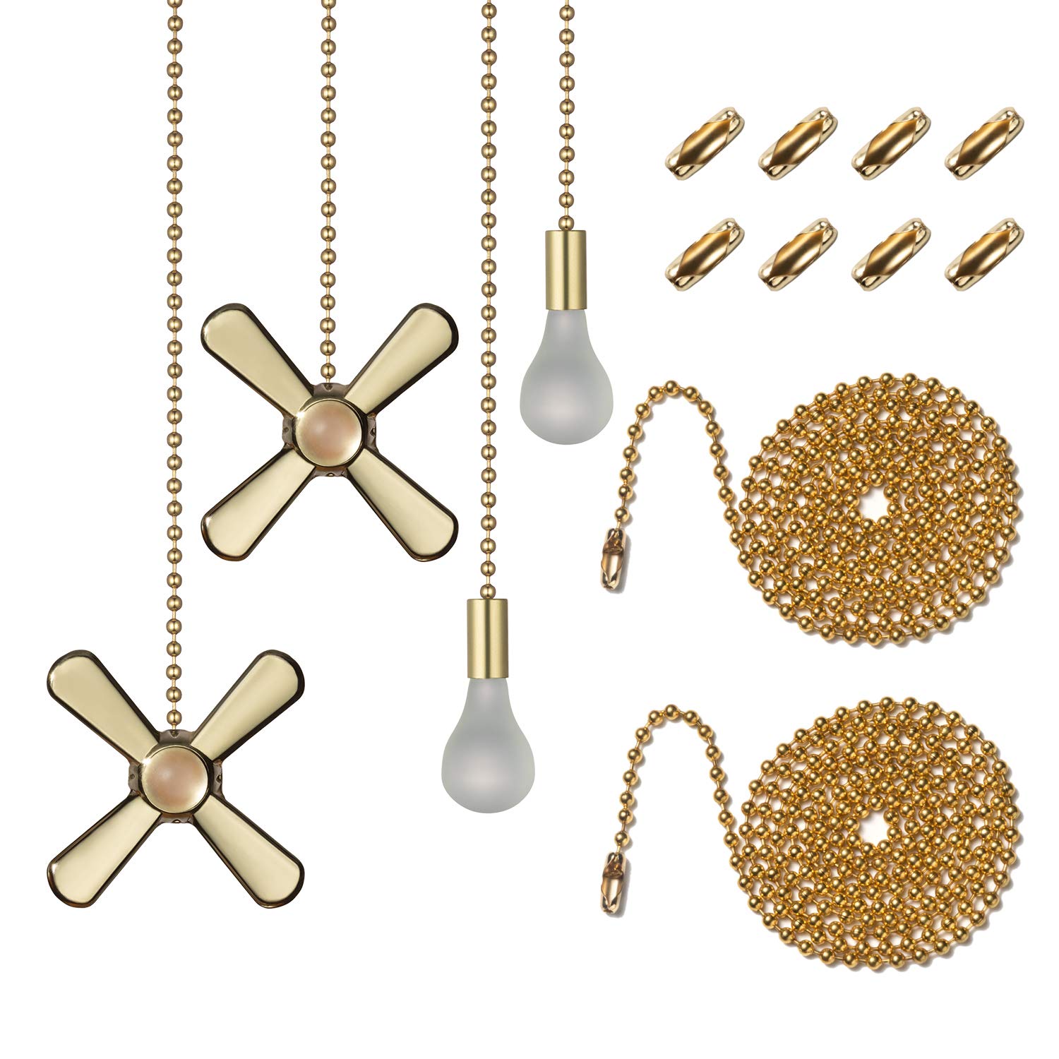 Generic ELFCAB Ceiling Fan Pull Chain Set, Including 4Pcs Beaded Ball Fan Pull Chain Pendant, Extra 8Pcs Pull Loop Connectors, 2Pcs 36 inches Fan Pull Chain Extension. (Brass) | 4Pcs Beaded Ball Fan Pull Chain Pendant, 8Pcs Pull Loop Connectors, 2Pcs 36 inches Fan Pull Chain Extension