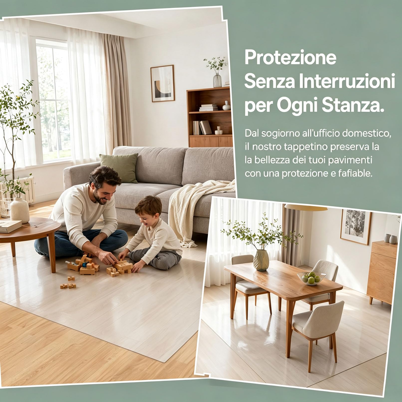 Tappeto sedia rotelle multifunzione trasparente 135x365cm 1,5 mm tappetino salvapavimento antiscivolo rigido, ruote scorrevoli, lavabile duraturo parquet linoleum domestico
