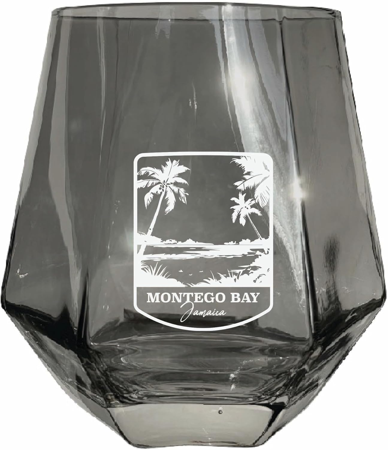 R and R Imports Montego Bay Jamaica Souvenir Stemless Diamond Wine Glass Engraved 15 oz Iridescent 2-Pack