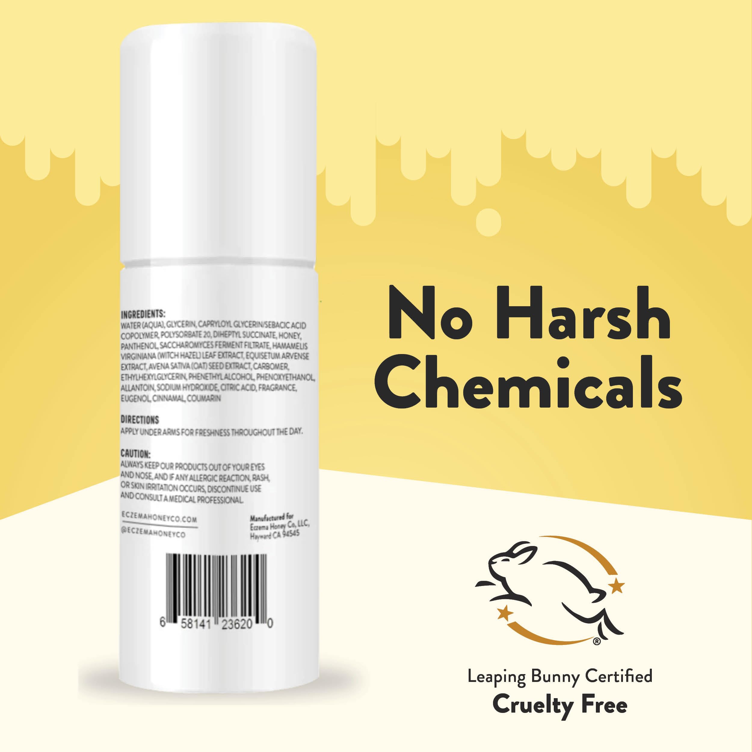 ECZEMA HONEY Deodorante lenitivo all'avena, roll-on senza alluminio, per donne e uomini, deodorante completamente naturale per pelli sensibili e soggette a eczema (85 g)