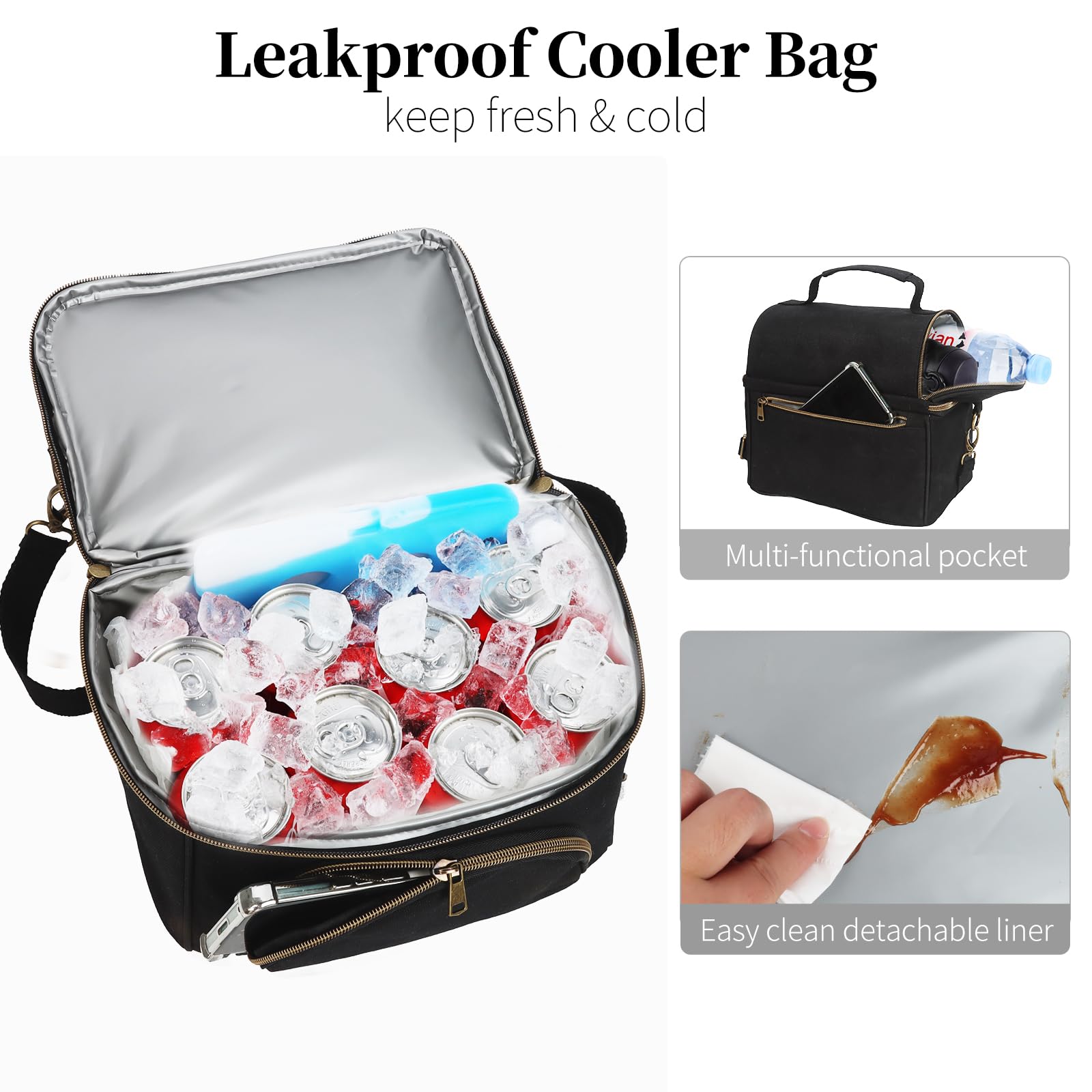 Lonchera aislada para hombre con 2 bolsas de hielo XL, bolsa de almuerzo de lona encerada resistente para hombres y mujeres, bolsa térmica grande de doble compartimento para el trabajo