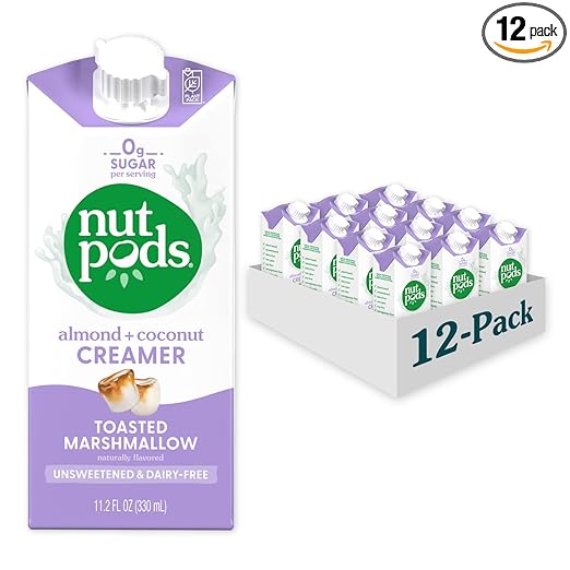 nutpods Toasted Marshmallow Coffee Creamer - Unsweetened Non Dairy Creamer Made from Almonds and Coconuts - Keto Creamer, Whole30, Gluten Free, Non-GMO, Vegan, Sugar Free, Kosher (12-Pack)