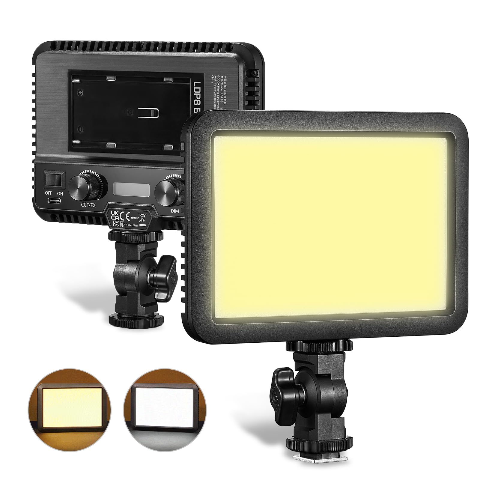 Godox LDP8Bi Luz de vídeo LED Panel de luz de fotografía 10W Luz de Relleno LED 2800K-6500K Temperatura Bicolor con Adaptador de Zapata fría para Vlog en Vivo
