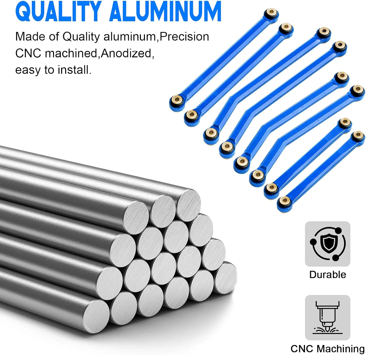 High Clearance Steering Links Set for Axial SCX24 C10 AXI00001 Wrangler JLU AXI00002, 8PCS (Blue)