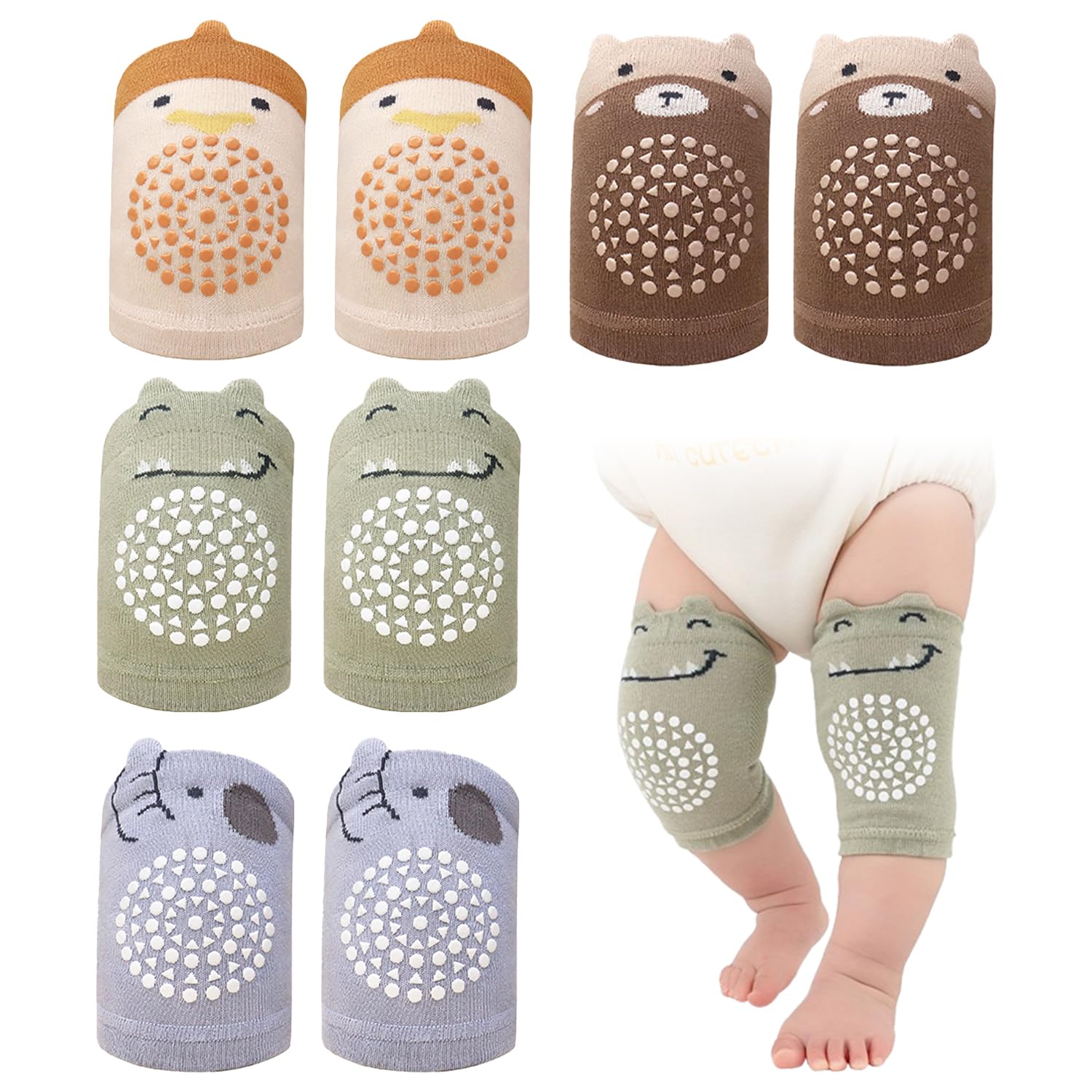 GAZIL 4 Pairs Baby Crawling Knee Pads Non-Slip Crawling Socks for Babies, Elastic Baby Knees Pads for Crawl Boys Girls, Knee Protectors Aid Indoor Outdoor