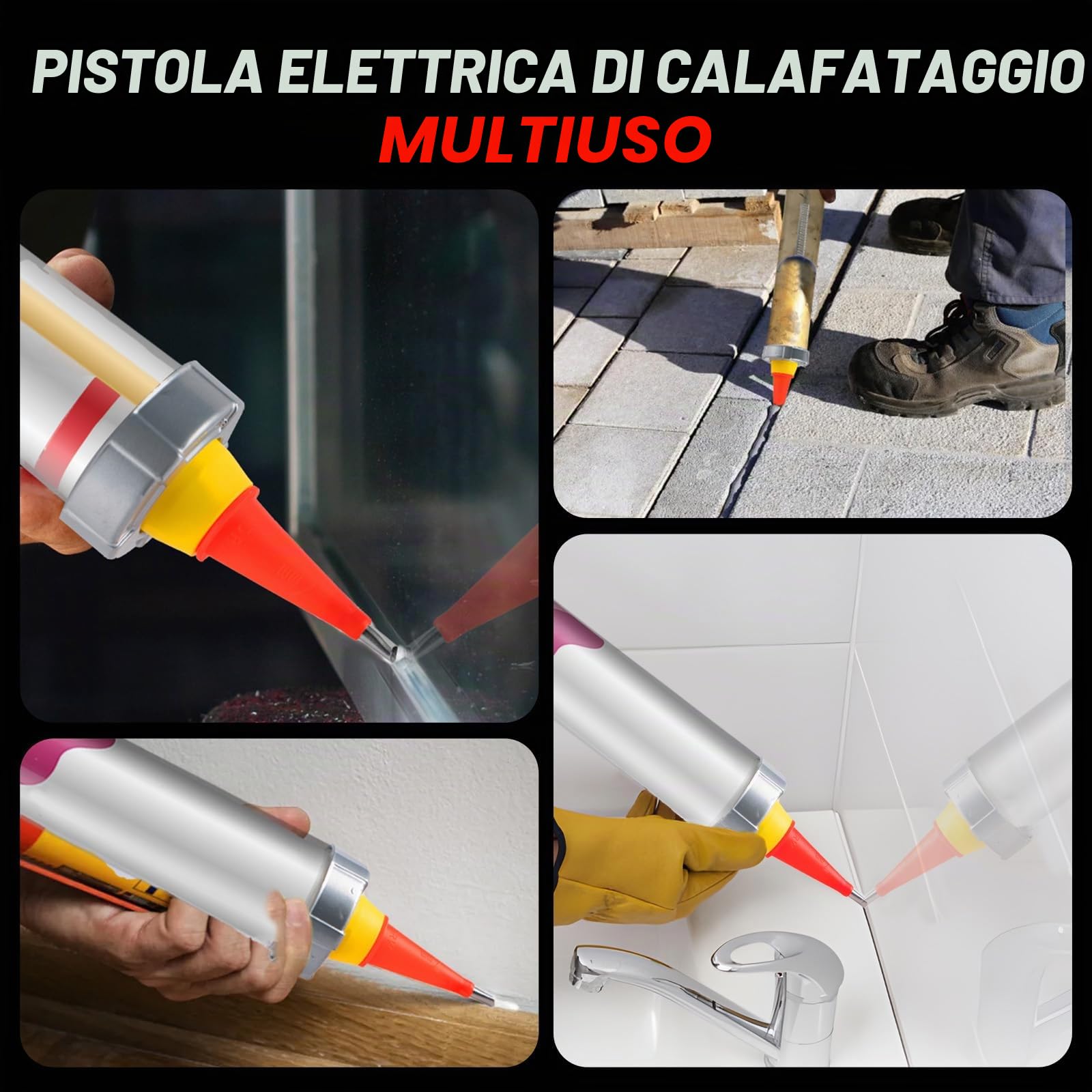 ONEVAN Pistola Silicone a Batteria, 310ml/600ml Pistola per Silicone, 6 velocità, Antigoccia, con 2 Batterie da 2.0 Ah, 14 ugelli, Ideale per Calafataggio, Riempimento e Sigillatura