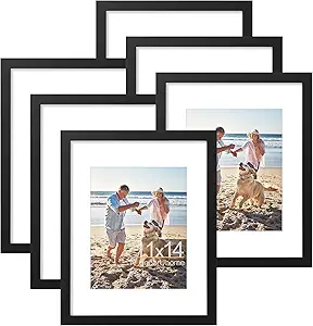 decorUhome 11x14 Picture Frame, Display Pictures 8x10 with Mat or 11x14 without Mat, Wall & Tabletop Display Photo Frame, Black, 6 Pack