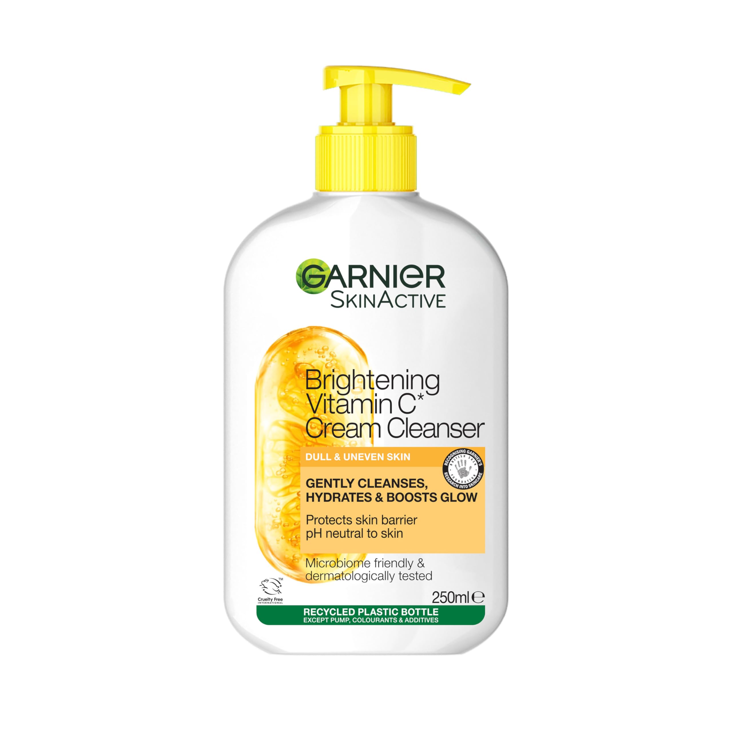 Garnier Vitamin C Brightening Cream Cleanser, Removes Make-up and Impurities, Hydrates and Brightens for Even Glowing Skin, for Dull and Uneven Skin, Dermatologically Tested, Cruelty free, 250ml