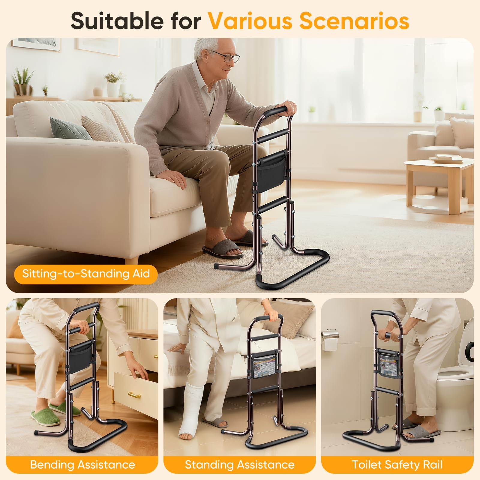 Soporte móvil para levantarse y sentarse, estructura ligera para personas mayores, apoyo y más estabilidad, ayuda para levantarse de la cama, sofá, inodoro, suelo y silla