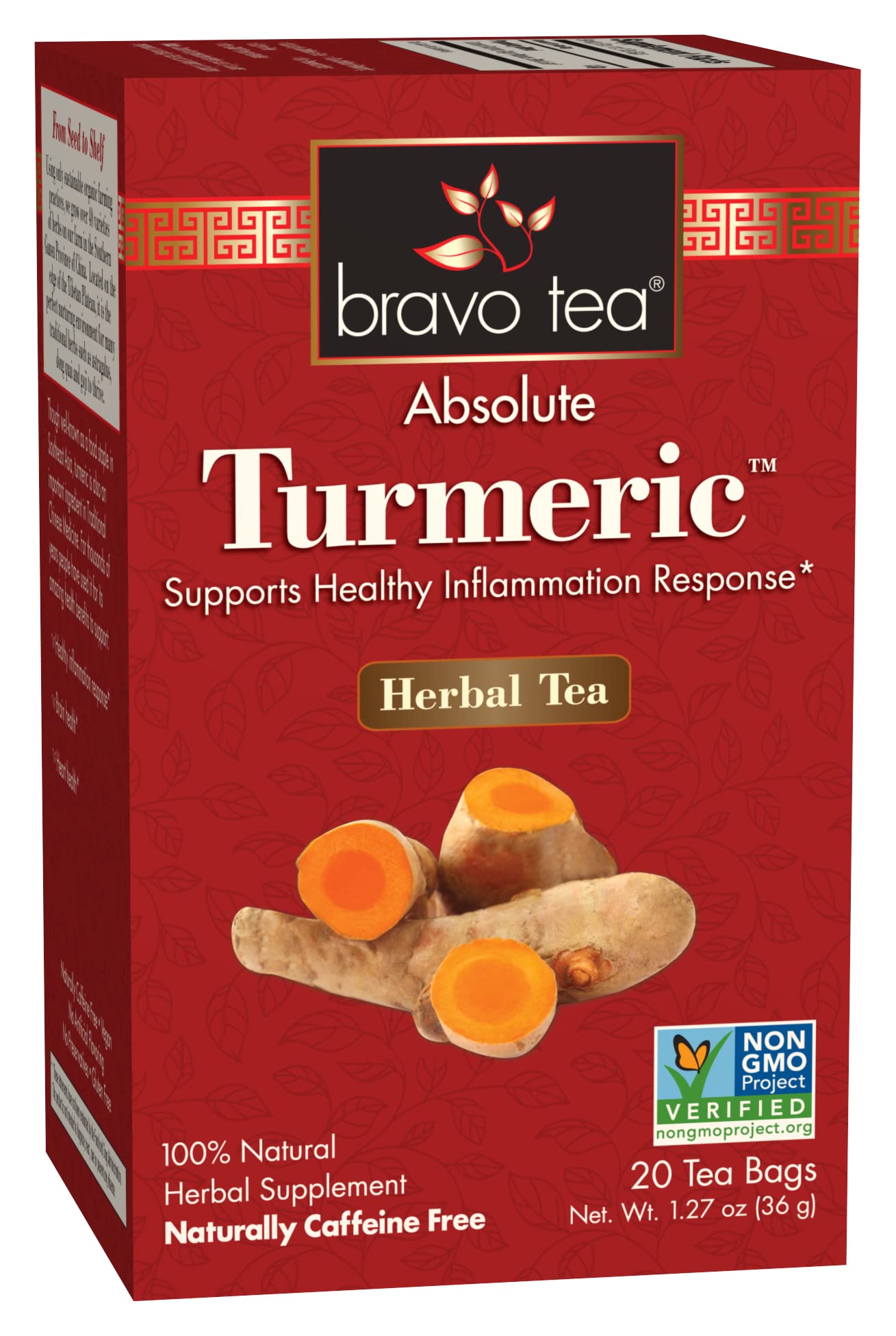 Bravo Teas & Herbs Tumeric Tea, Caffeine Free, 20 Tea Bags (PL689535)