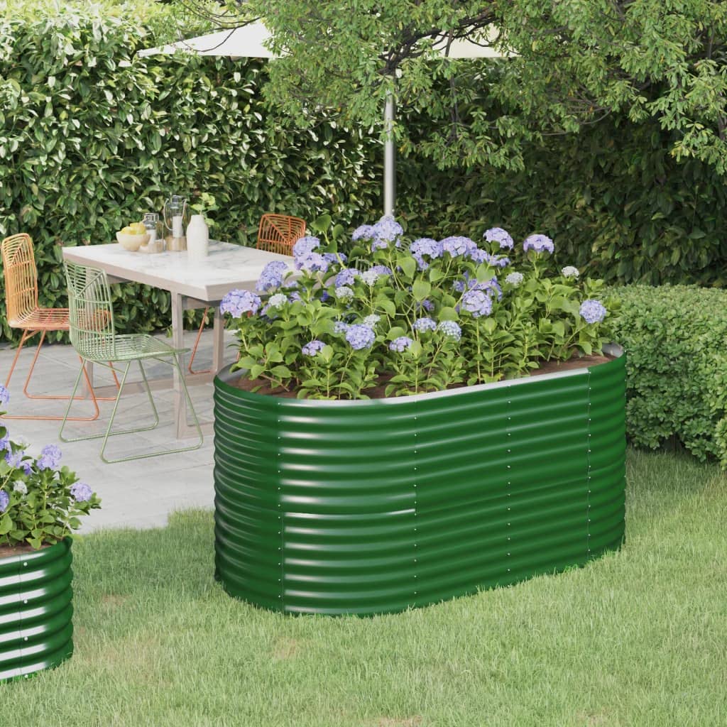 Jardinera de acero galvanizado verde 152 x 80 x 68 cm, maceta robusta para jardín, balcón, terraza, resistente a las heladas, con almacenamiento de agua, ideal para hierbas, flores y verduras