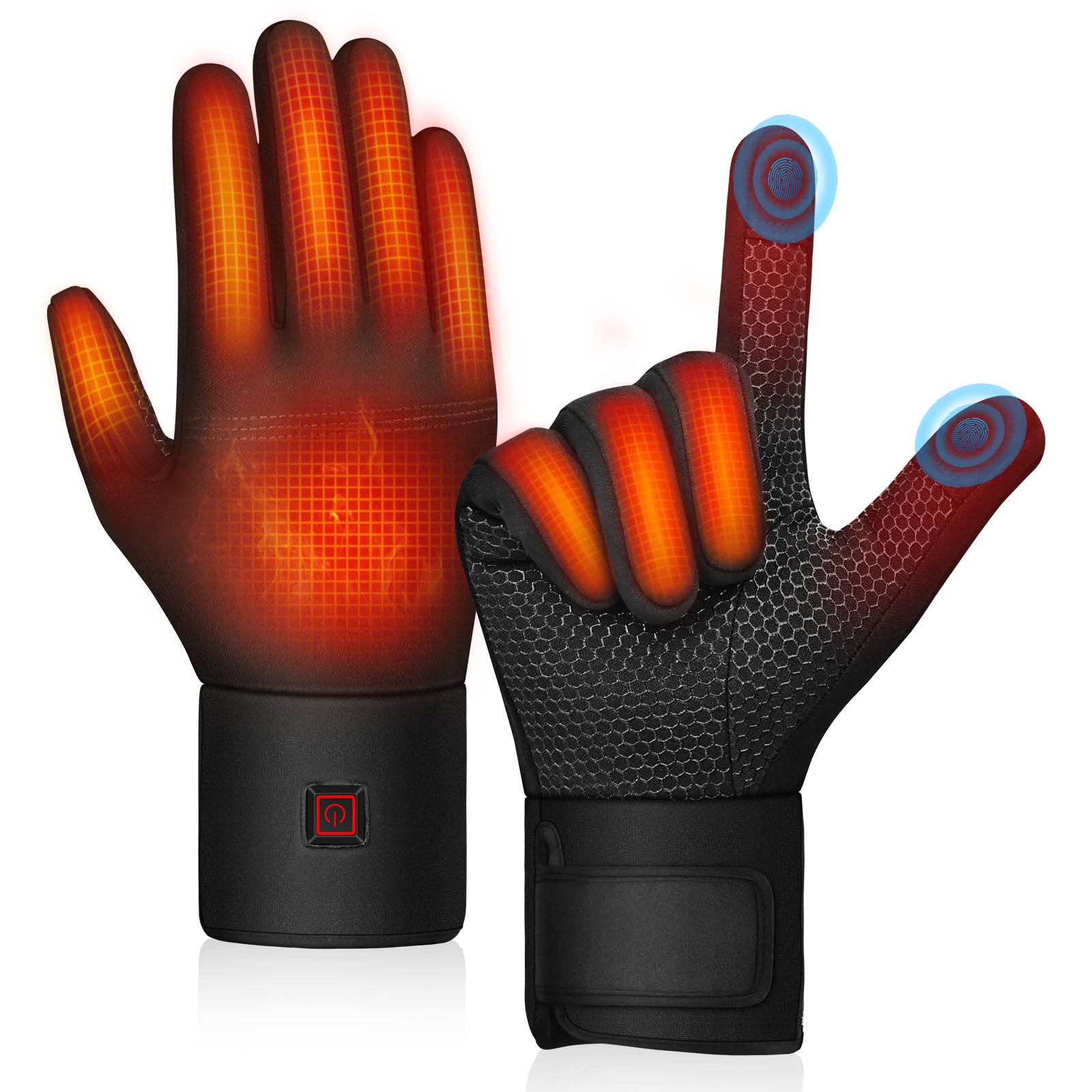 Heated Gloves, 3200mAh Rechargeable Electric Heating Gloves for Men Women with Touchscreen Fingers, Thin Hand Warm Gloves Liners for Winter Riding Ski