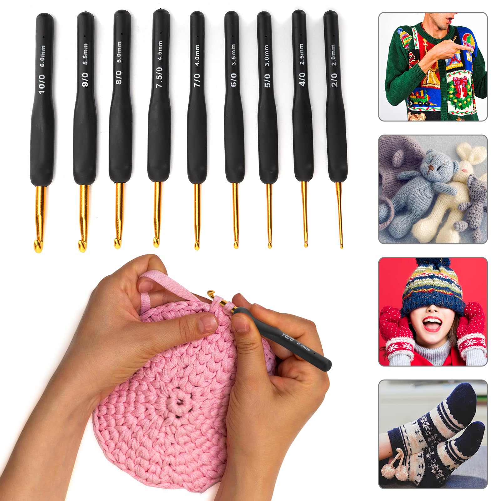 Lot De 9 Crochets Ergonomiques Noirs Avec Poignée Ergonomique Pour