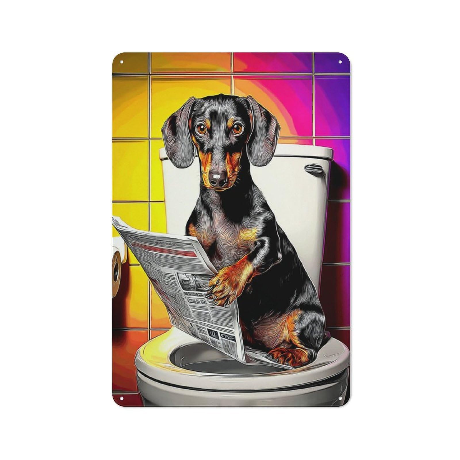 Junmoney Dog Reading Newspaper On Toilet -6 Rustic Metal Plaque 30X20cm For Hobby Room Or Studio, For Creative Interior Collectors