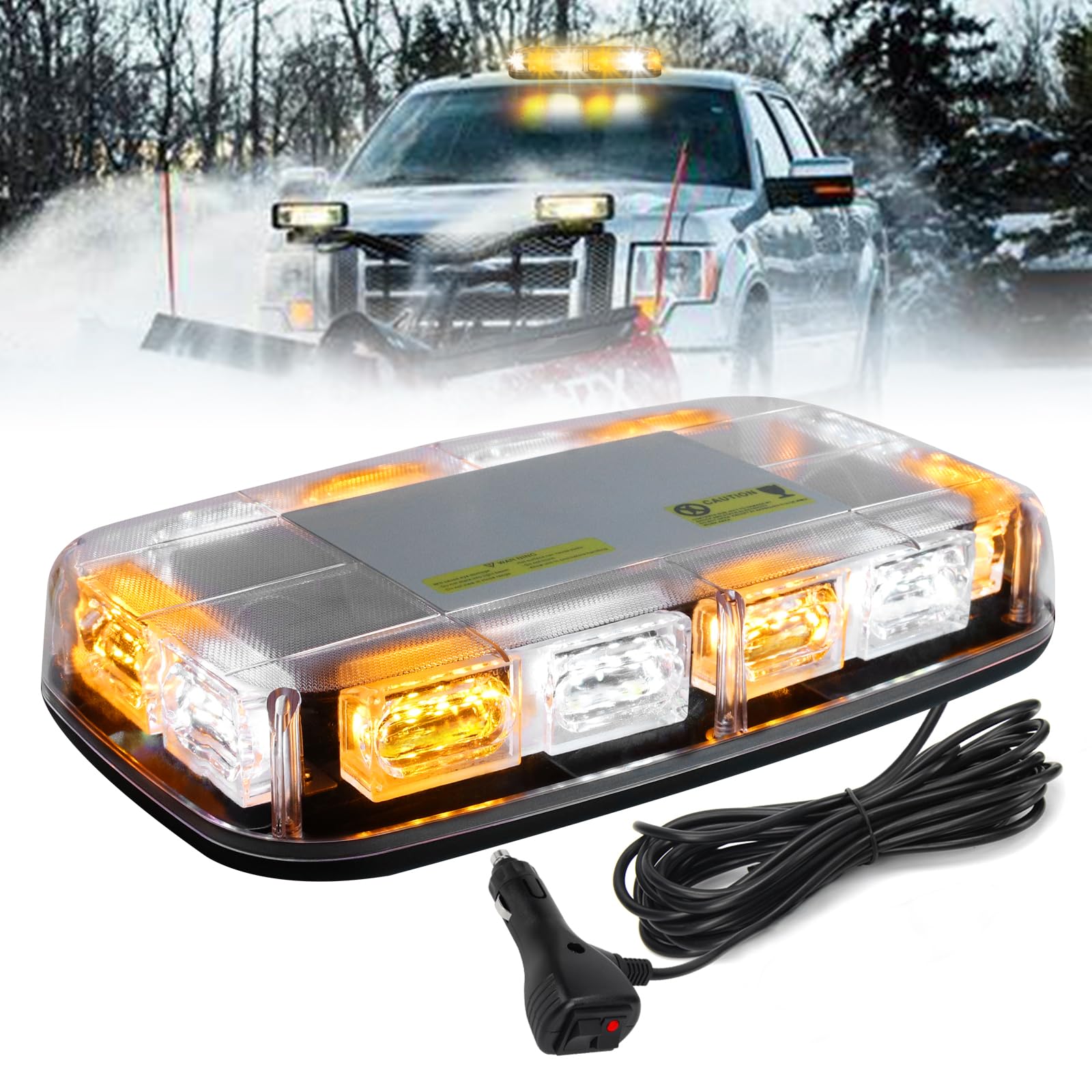 Amber White Rooftop Strobe Light, LED Rooftop Strobe Beacon Lights with Magnetic Base, 16 Flashing Modes Emergency Warning Lights for Firefighter Construction Snow Plow (Amber White)