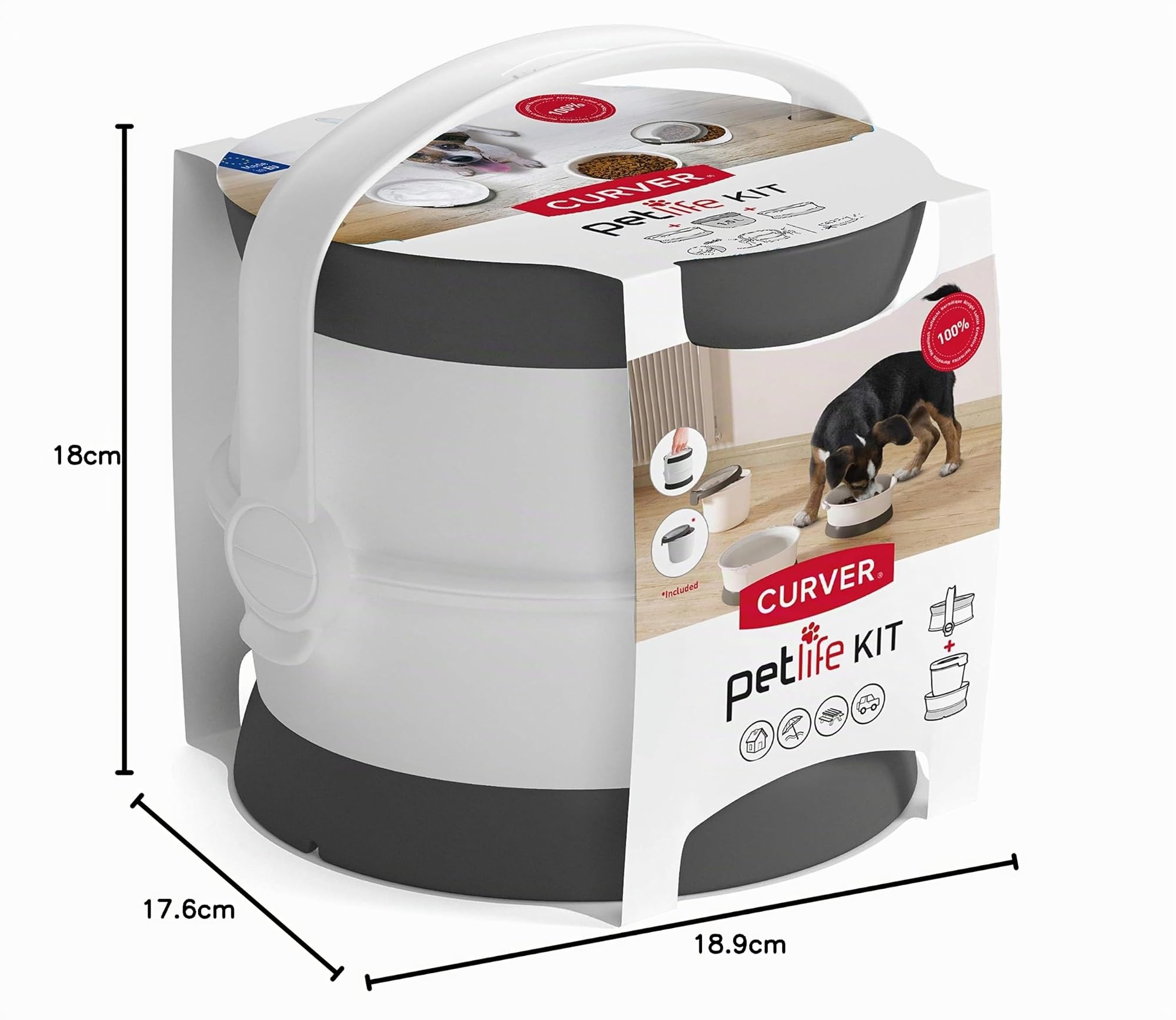 CURVER Pet Life Kit- Kit Nómada 1,5L, 2 comederos y 1 hermético; Almacenaje pienso; 19x18x18 cm; Recipiente comida para mascotas