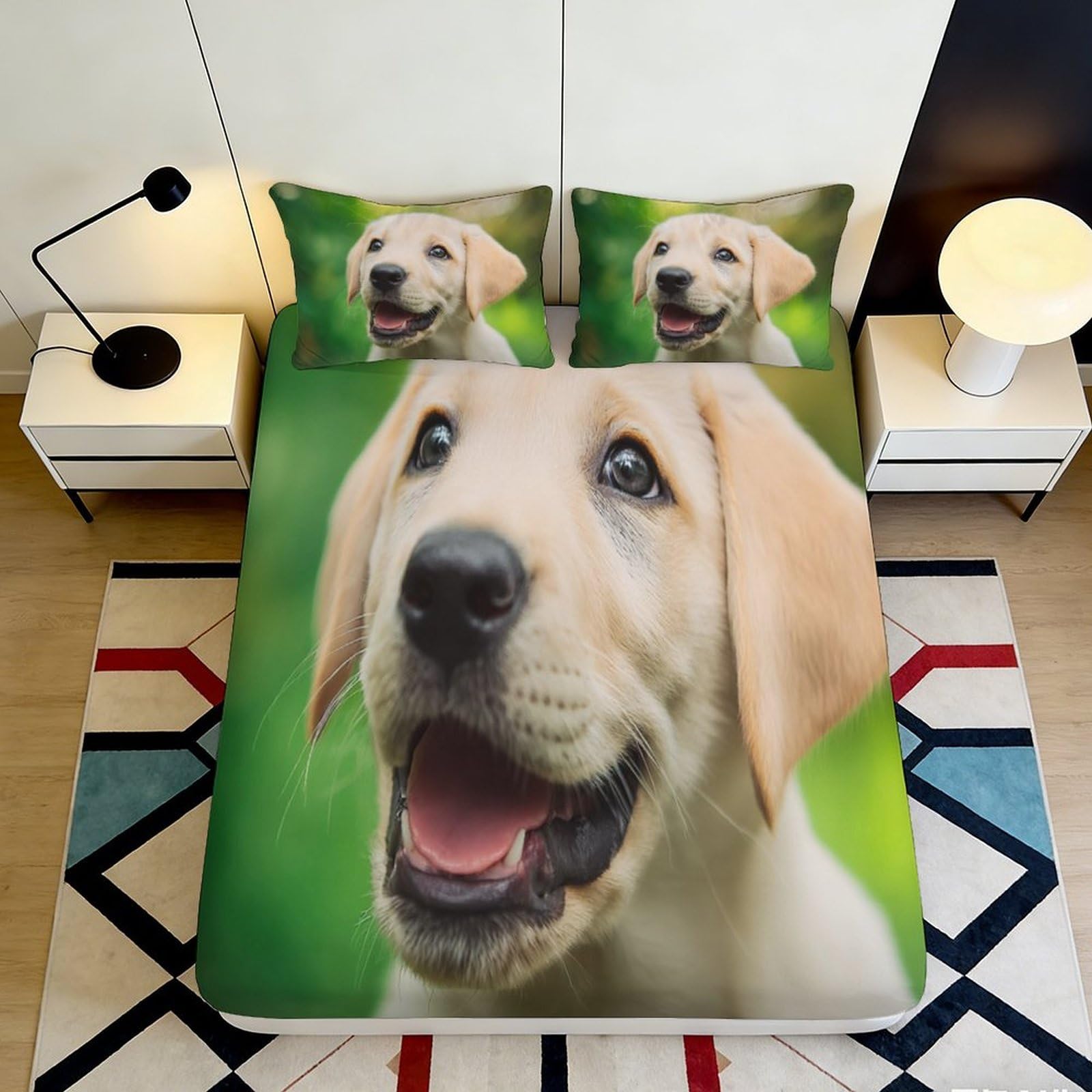 Pnayamiorkfel Style-5 3D Printed Labrador Puppy Fitted Sheet Microfiber Soft Anti-Slip Dog Pattern Bed Cover For Bedroom Guest Room Decor 90X200x25cm