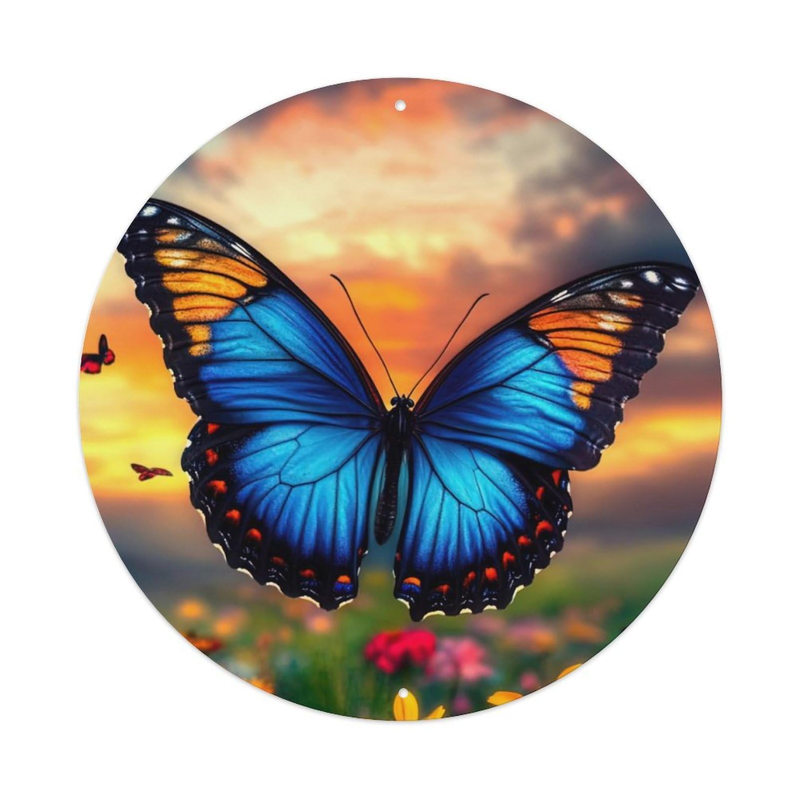 Animal Artwork Swarms of Butterflies on Flowers Metal Tin Sign