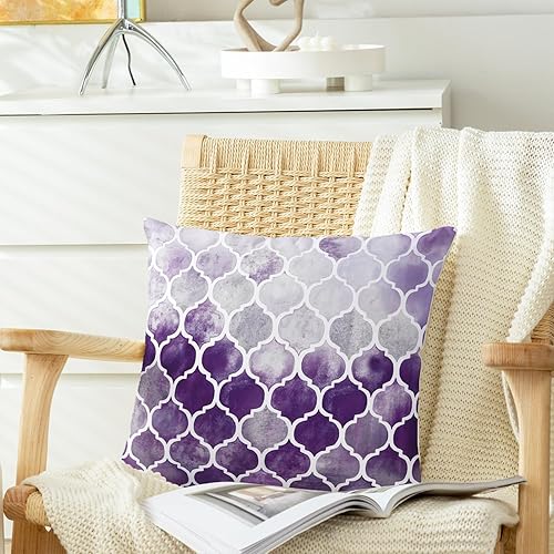 Miniatura 4 de CaliTime - Juego de 2 fundas de almohada pintadas a mano con cadena de enrejado colorida.