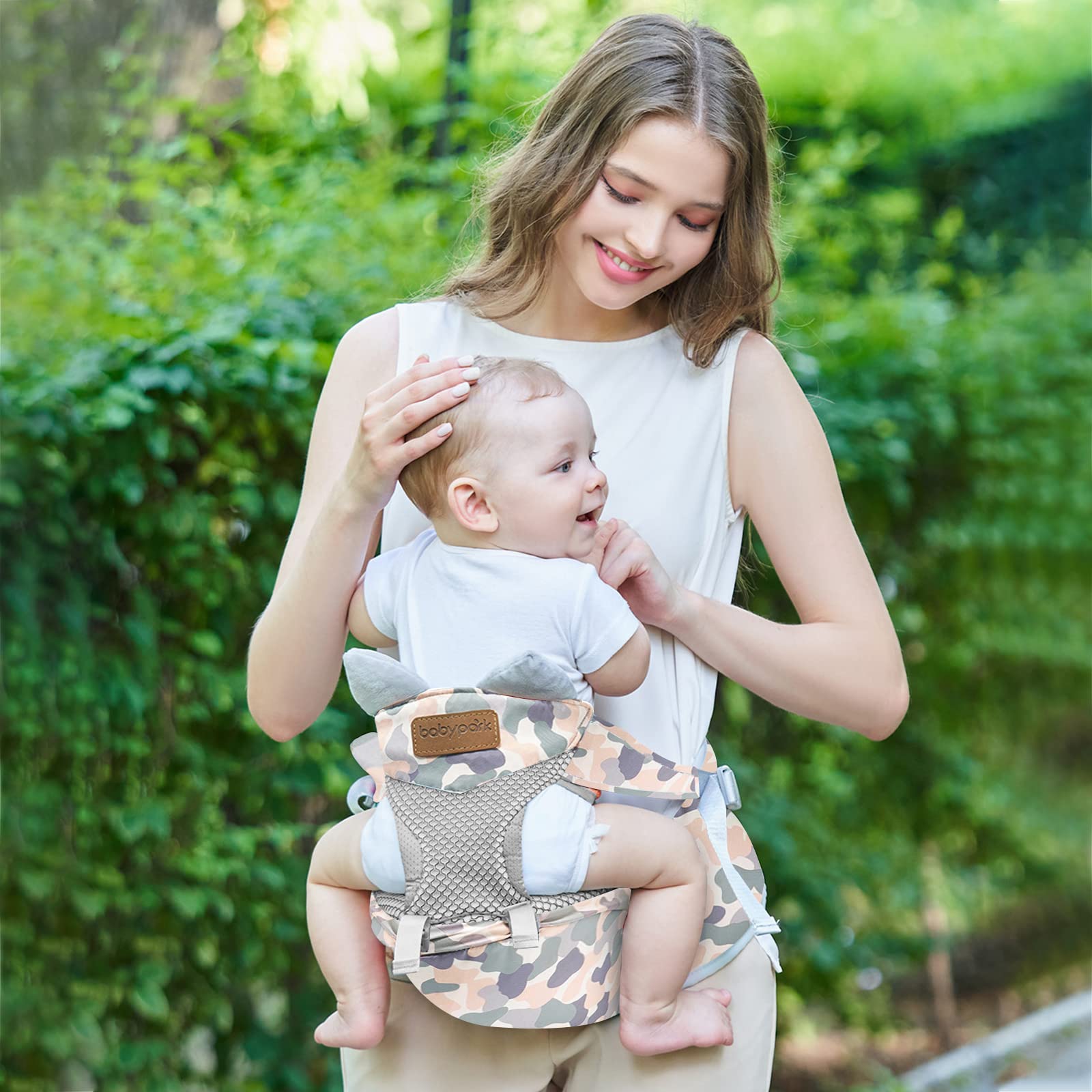 SONARIN Traspirante Hipseat Marsupio,Marsupio Neonati con Sedile Multifunzionale Leggero Portantina Ergonomico Porta Bambino Fascia Porta Bebè per Neonati Bambini 0-36 Mesi(Camo)