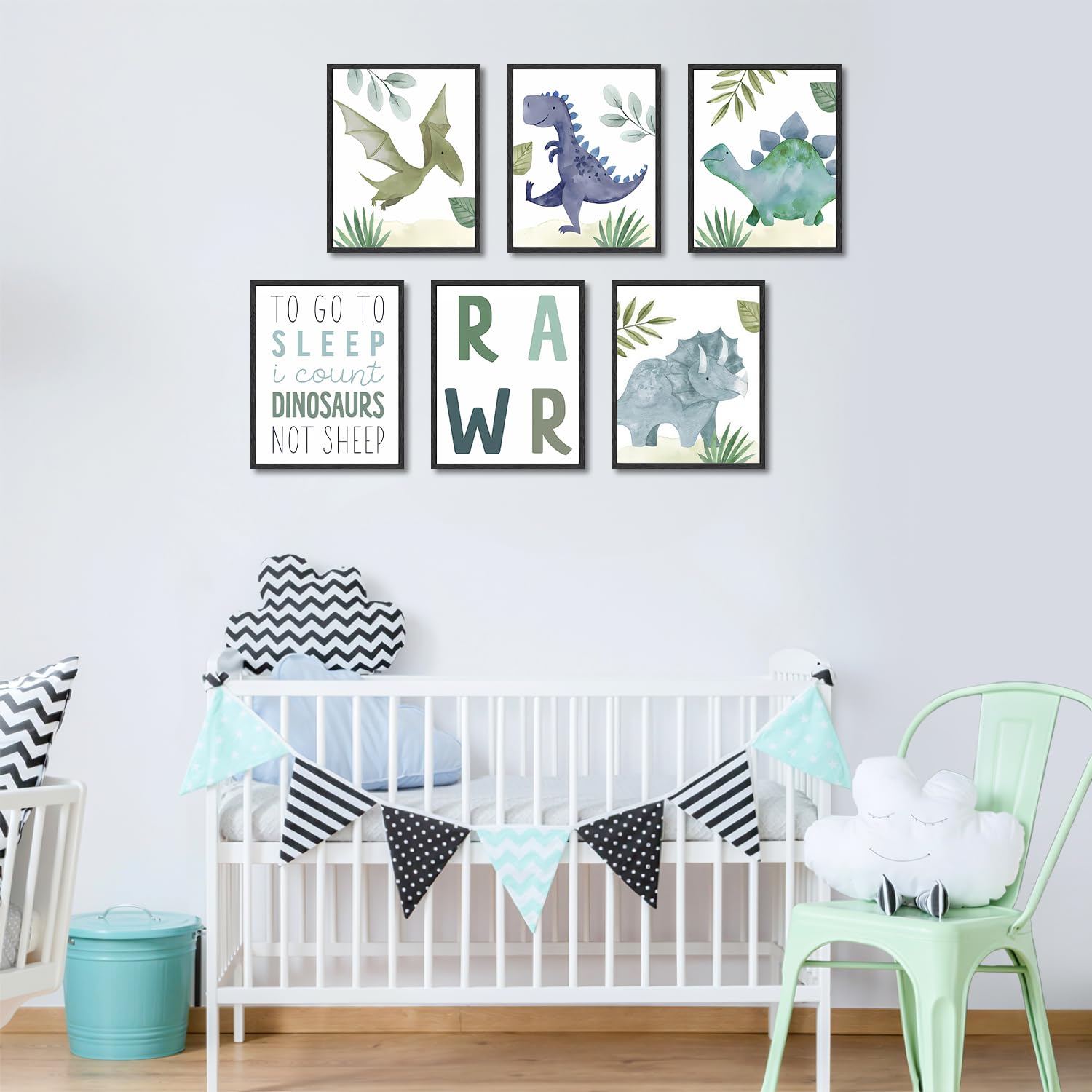 Dazzlewall Abstract Dinosaur Wall Decor Poster Cartoon Watercolor Wall Poster for Kids Boys Room Decor 8x10 in Unframed Set of 6 - Image 2