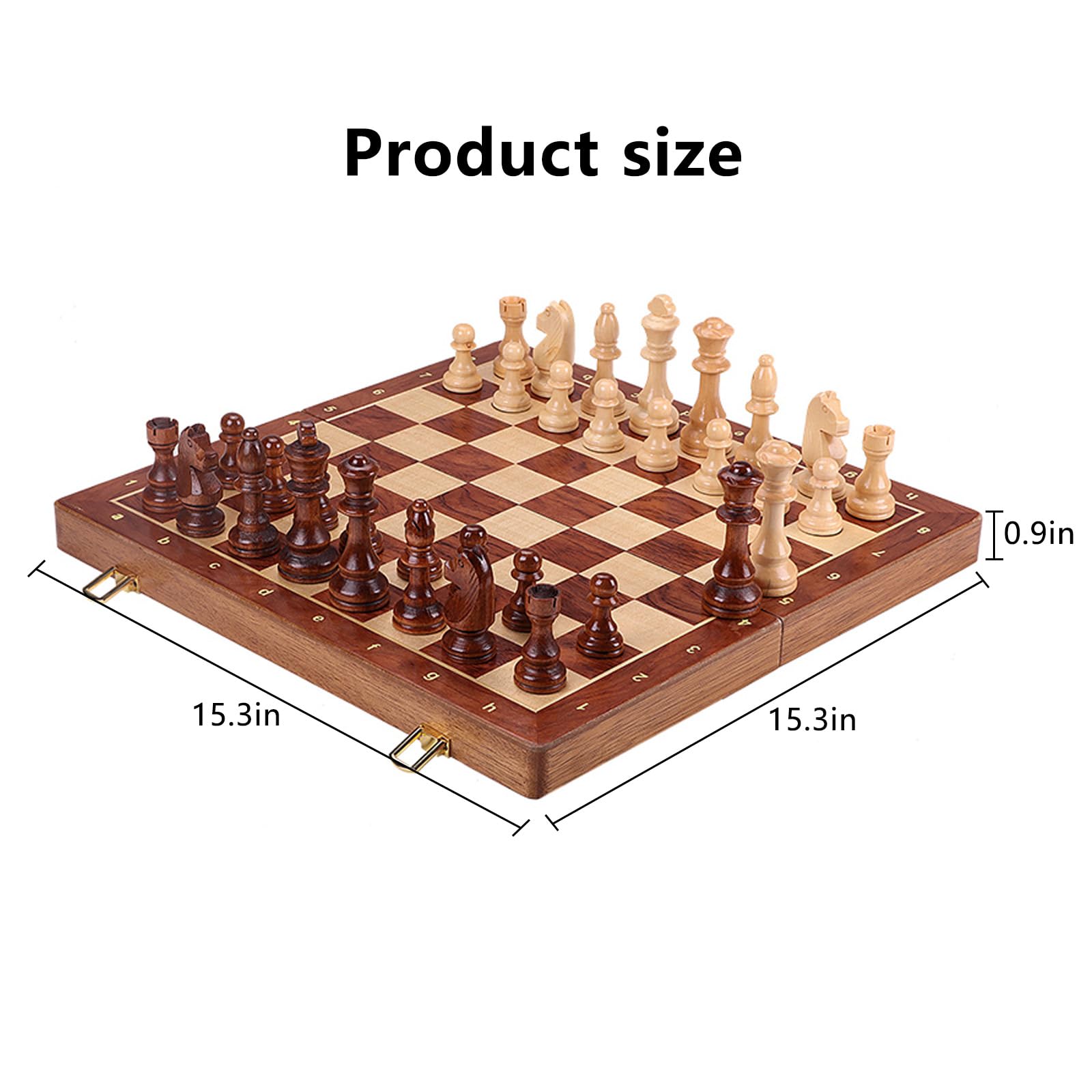Scacchiera in Legno,15.3" Scacchiera Portatile con Slot di stoccaggio degli Scacchi,Facile da trasportare, Scacchiera Pieghevole per i Principianti e Adulti(Size:15.3 * 15.3 * 0.9in)