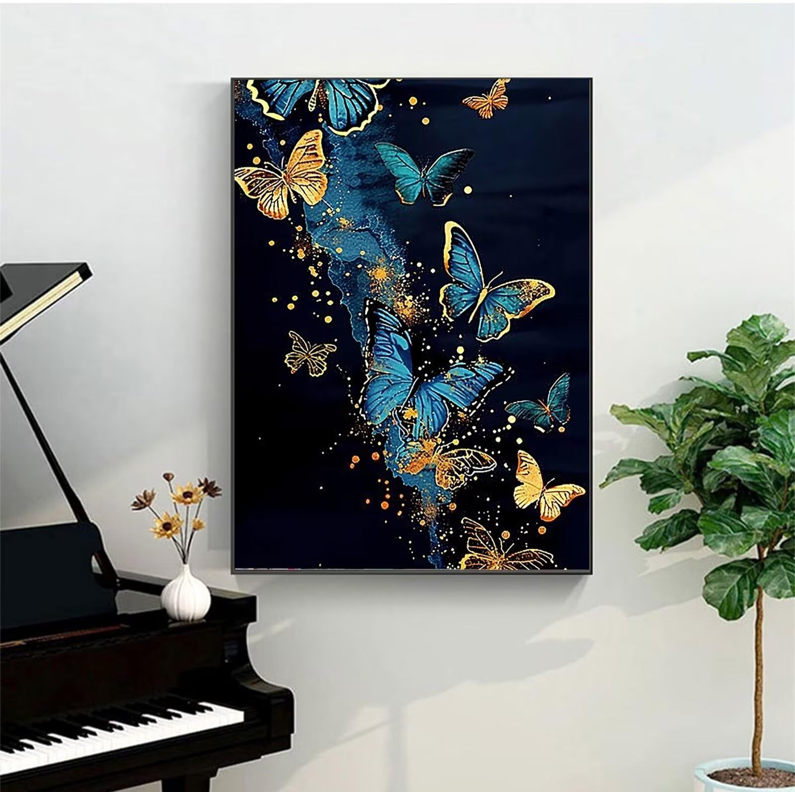 Peepezo Malen Nach Zahlen für Malen Nach Zahlen Erwachsene und Kinder Anfänger Kaskade Gemälde Schmetterlinge DIY Handbemalte Kits Acrylpigment Kunstwerk 60x80cm (mit Rahmen)