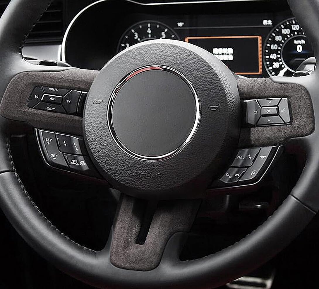 Black Suede Cover Interior Steering Wheel Button Sticker Trim for Mustang 2015 2016 2017 2018 2019 2020 2021 2022 2023