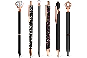 6 Pcs Black Ballpoint Pens Set Kawaii Fashion Metal Crystal Diamond Liquid...