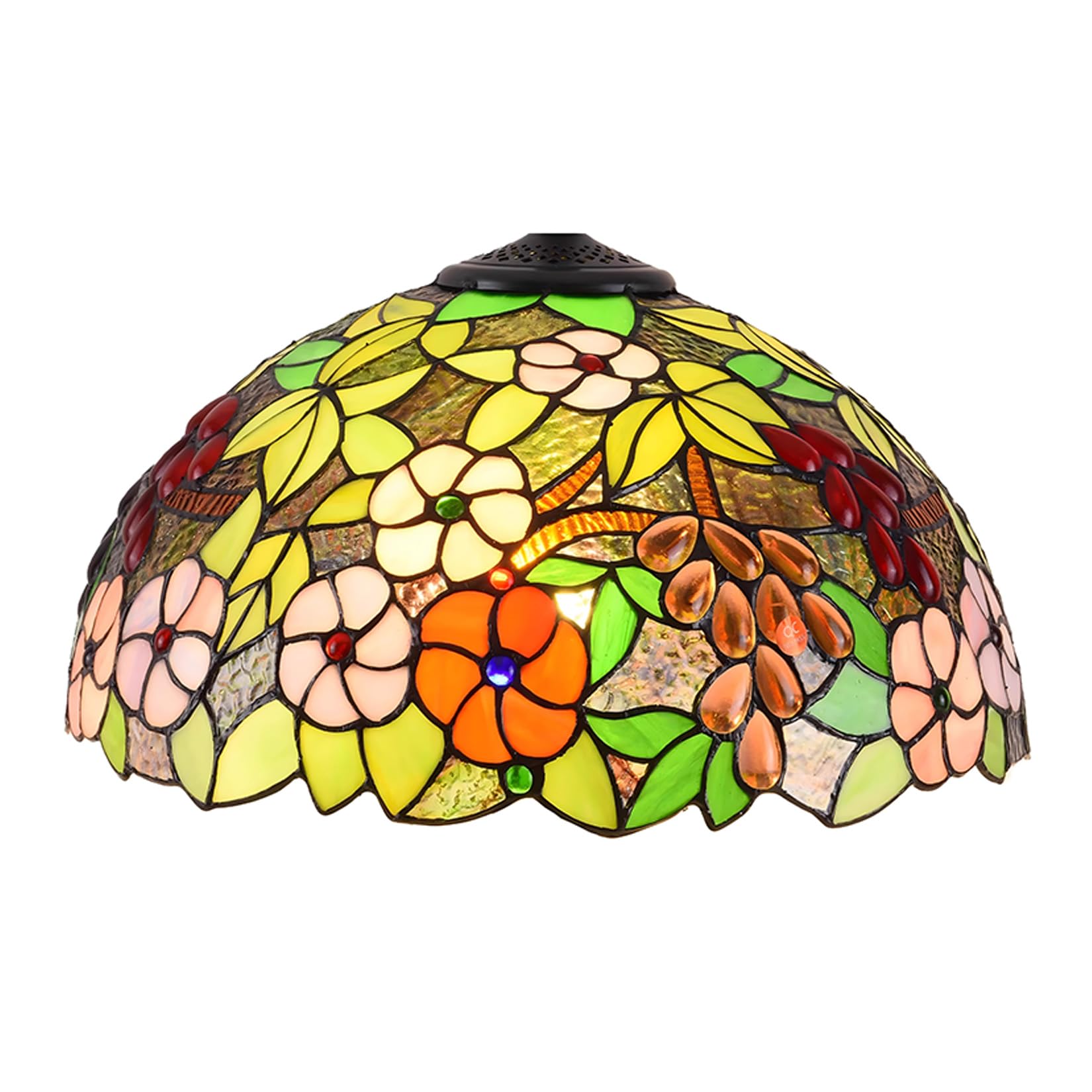 SaryEdge 16-Inch Tiffany Style Stained Glass Lamp Shade Replacement, Only Pastoral Floral Lampshades, Retro Lantern Shade Fit for Table Desk Lamp, Bedside Reading Lamp,Wisteria，Grape F，Grape Flower
